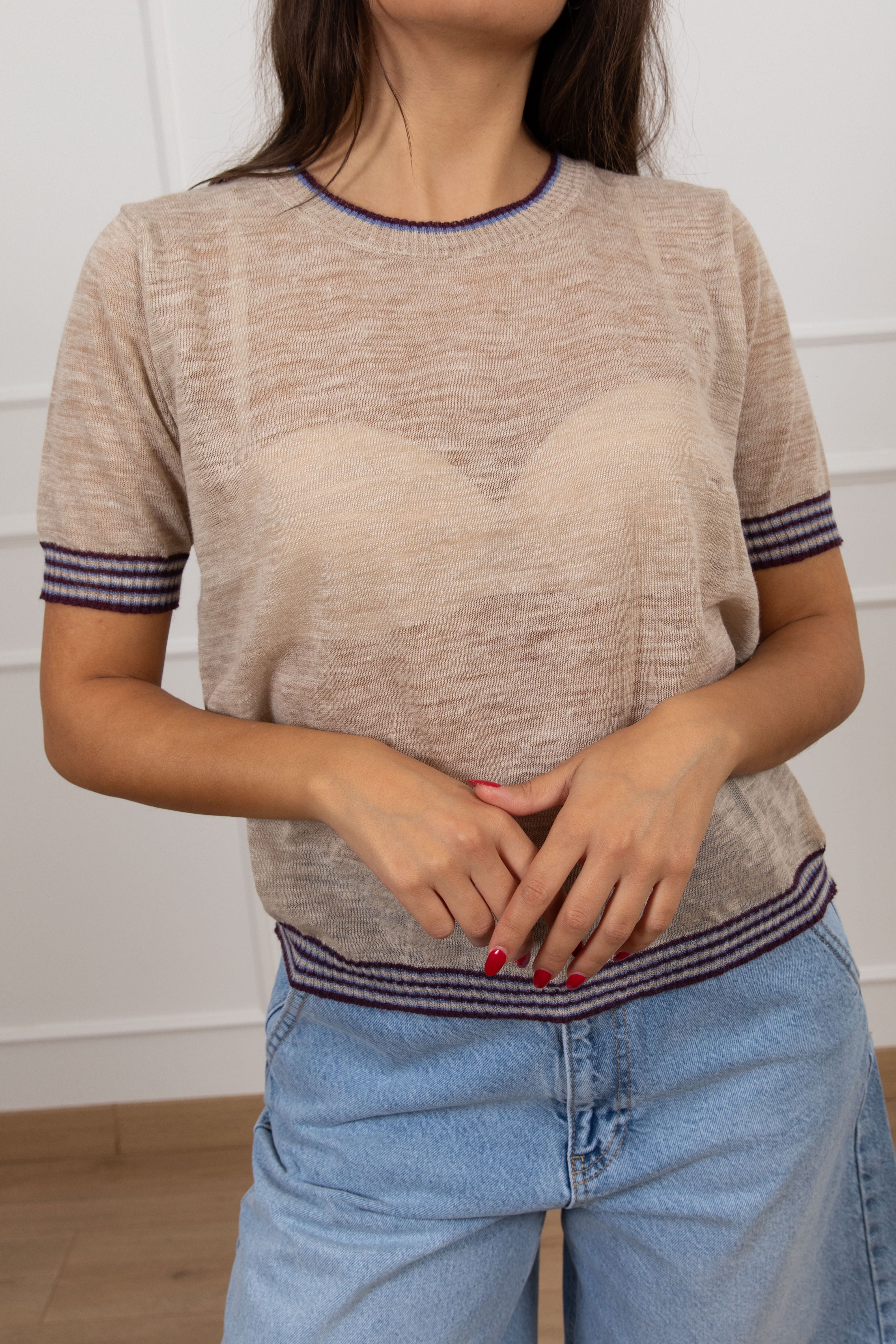 T-shirt fiammata con profili a righe ViCOLO