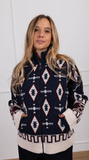 Giacca in maglia motivo ikat con zip variante blu Tensione IN