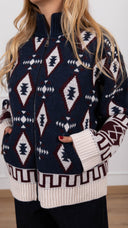 Giacca in maglia motivo ikat con zip variante blu Tensione IN