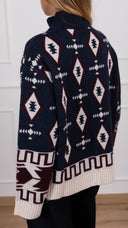 Giacca in maglia motivo ikat con zip variante blu Tensione IN