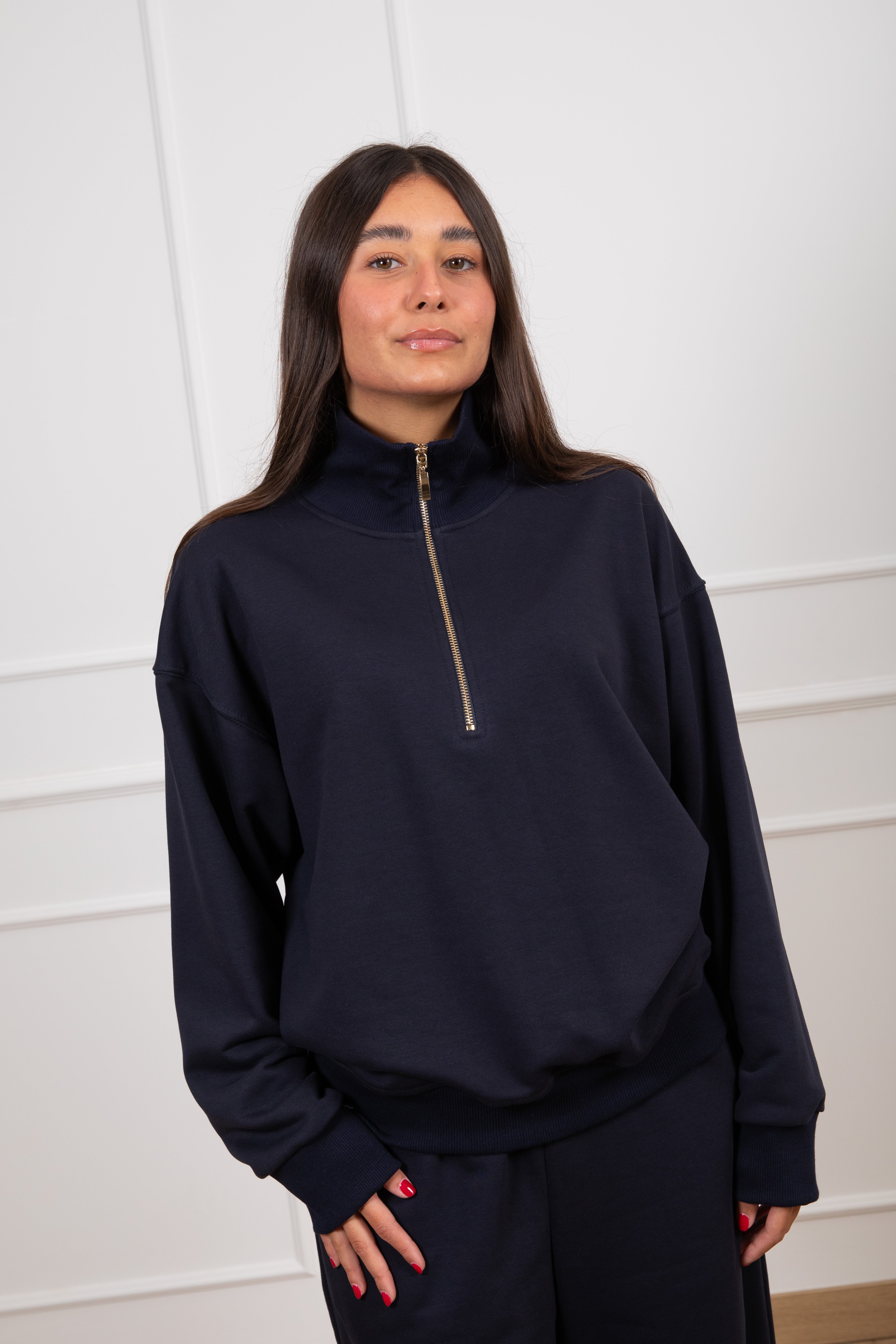 Felpa con mezza zip tinta unita Tensione IN