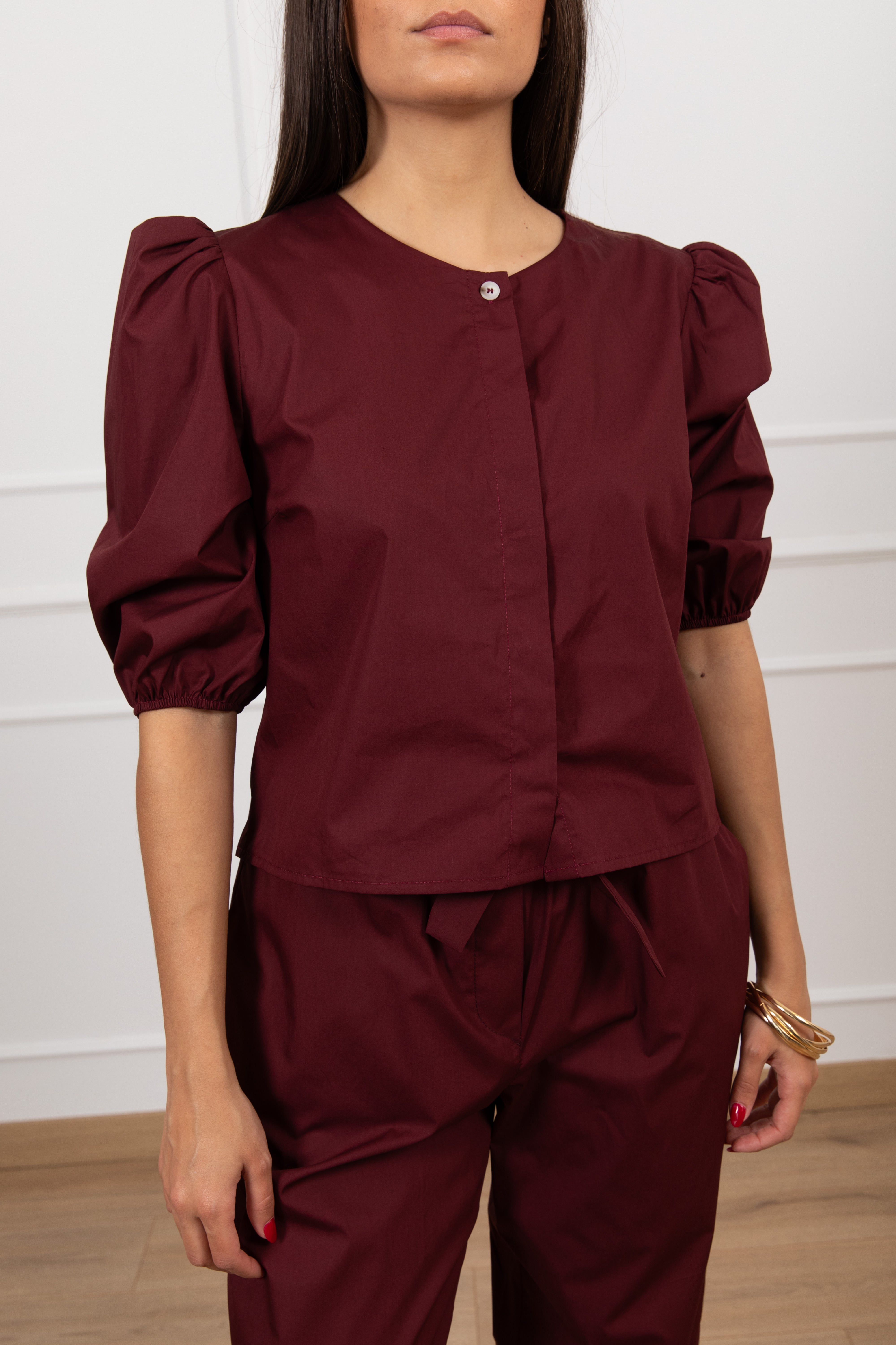 Camicia cropped in cotone con manica a sbuffo Motel