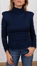 T-shirt in maglina con arricciatura e spallina imbottita variante blu ViCOLO