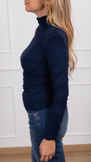 T-shirt in maglina con arricciatura e spallina imbottita variante blu ViCOLO