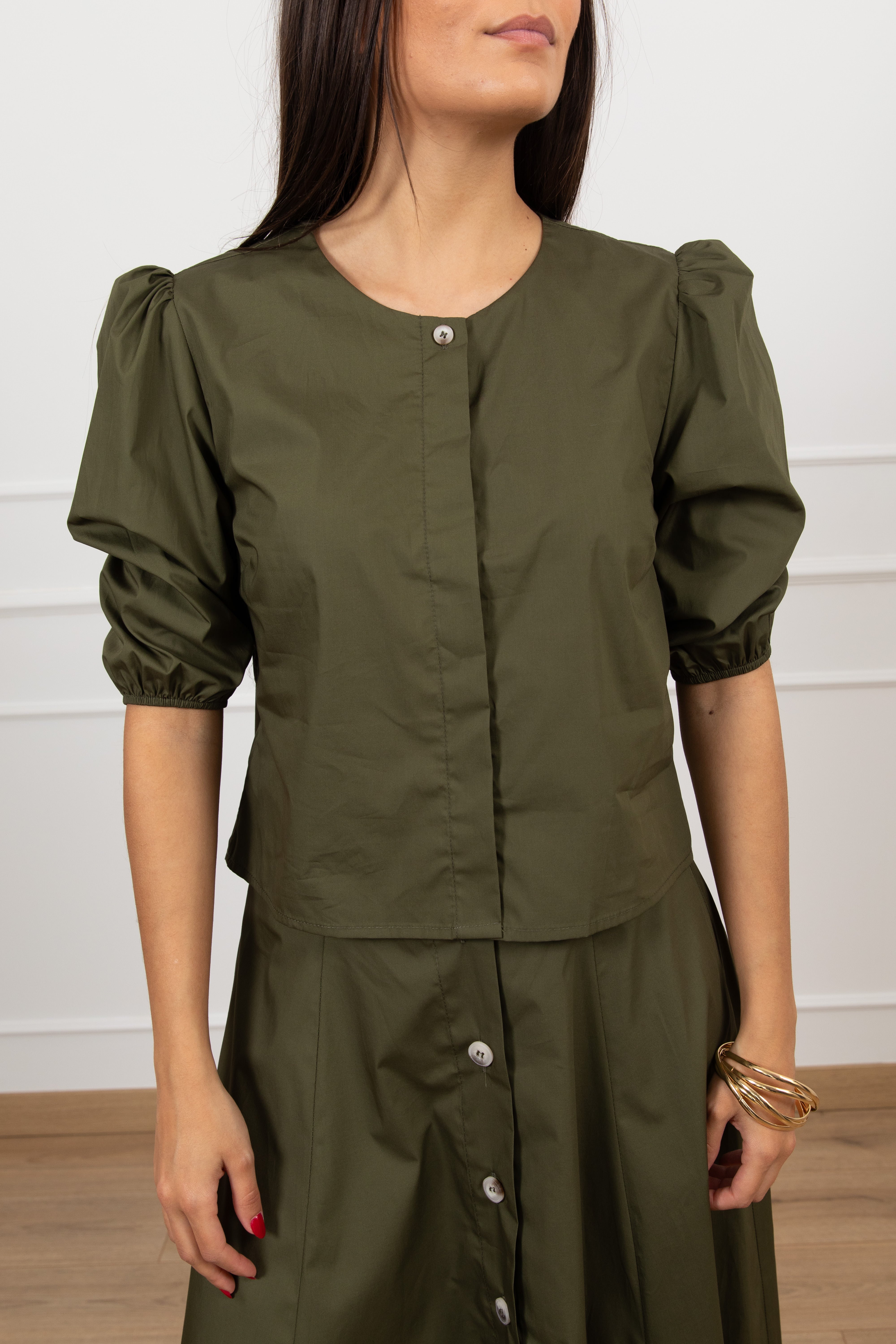 Camicia cropped in cotone con manica a sbuffo Motel