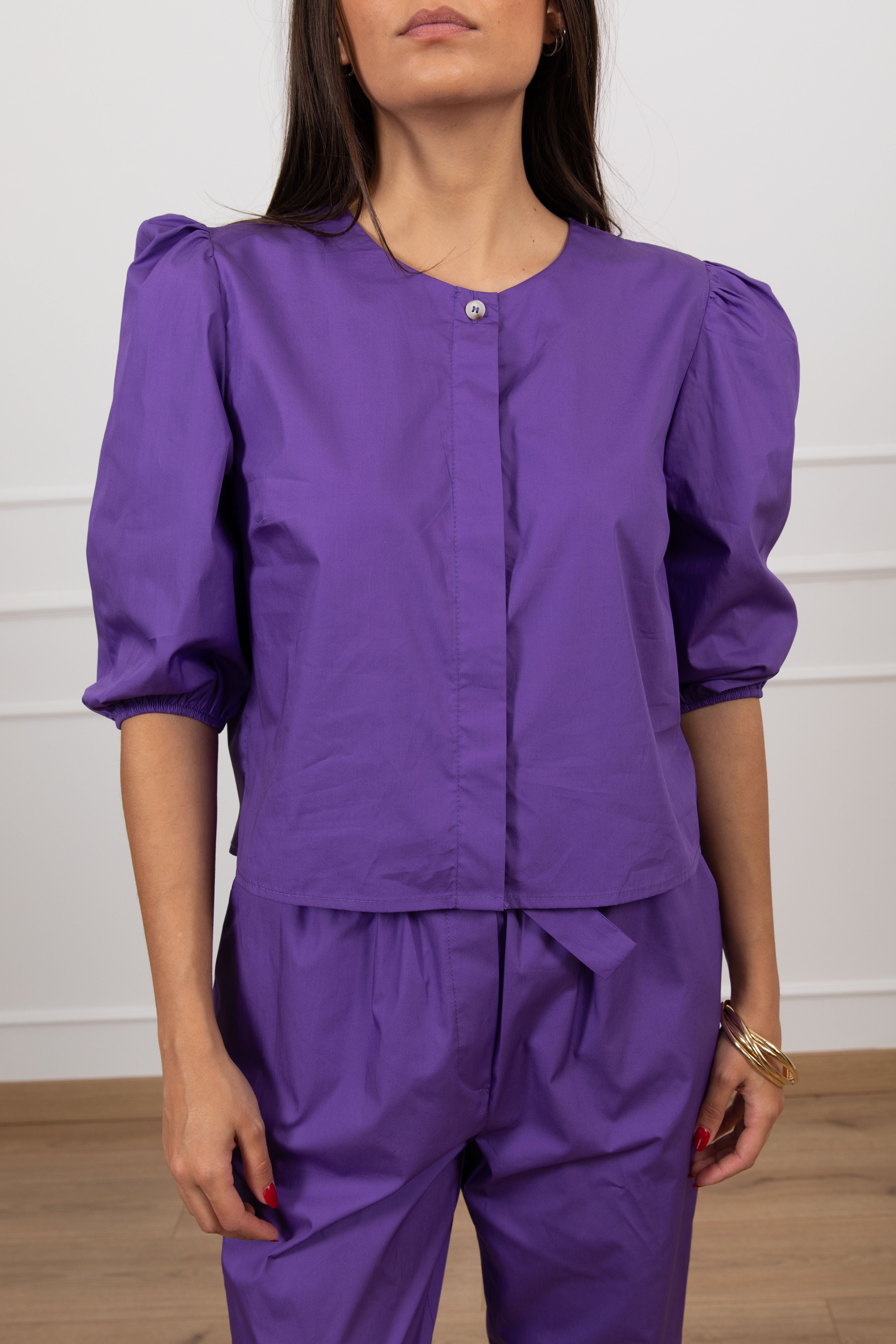 Camicia cropped in cotone con manica a sbuffo Motel