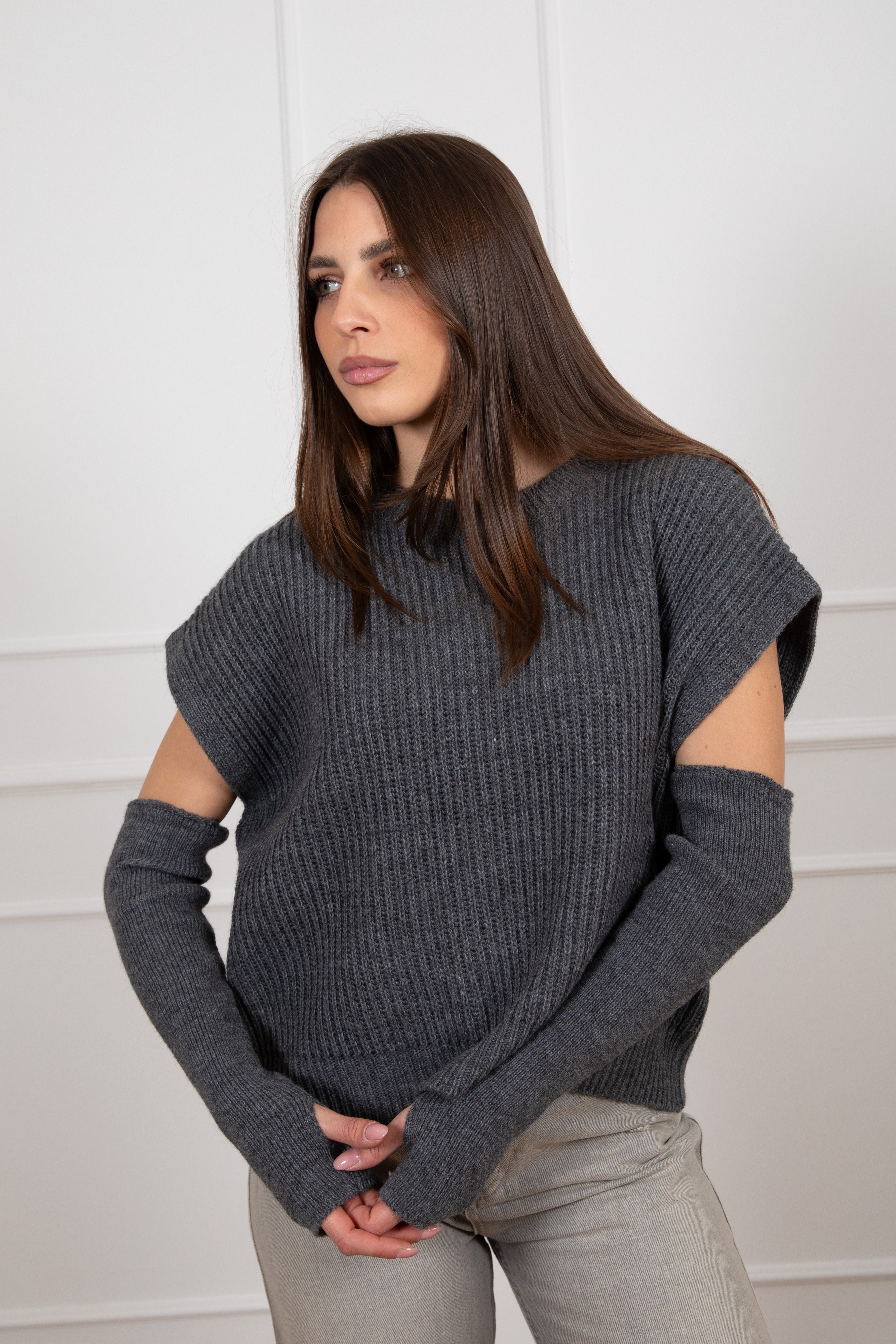 Pull smanicato a coste con manicotti Dixie