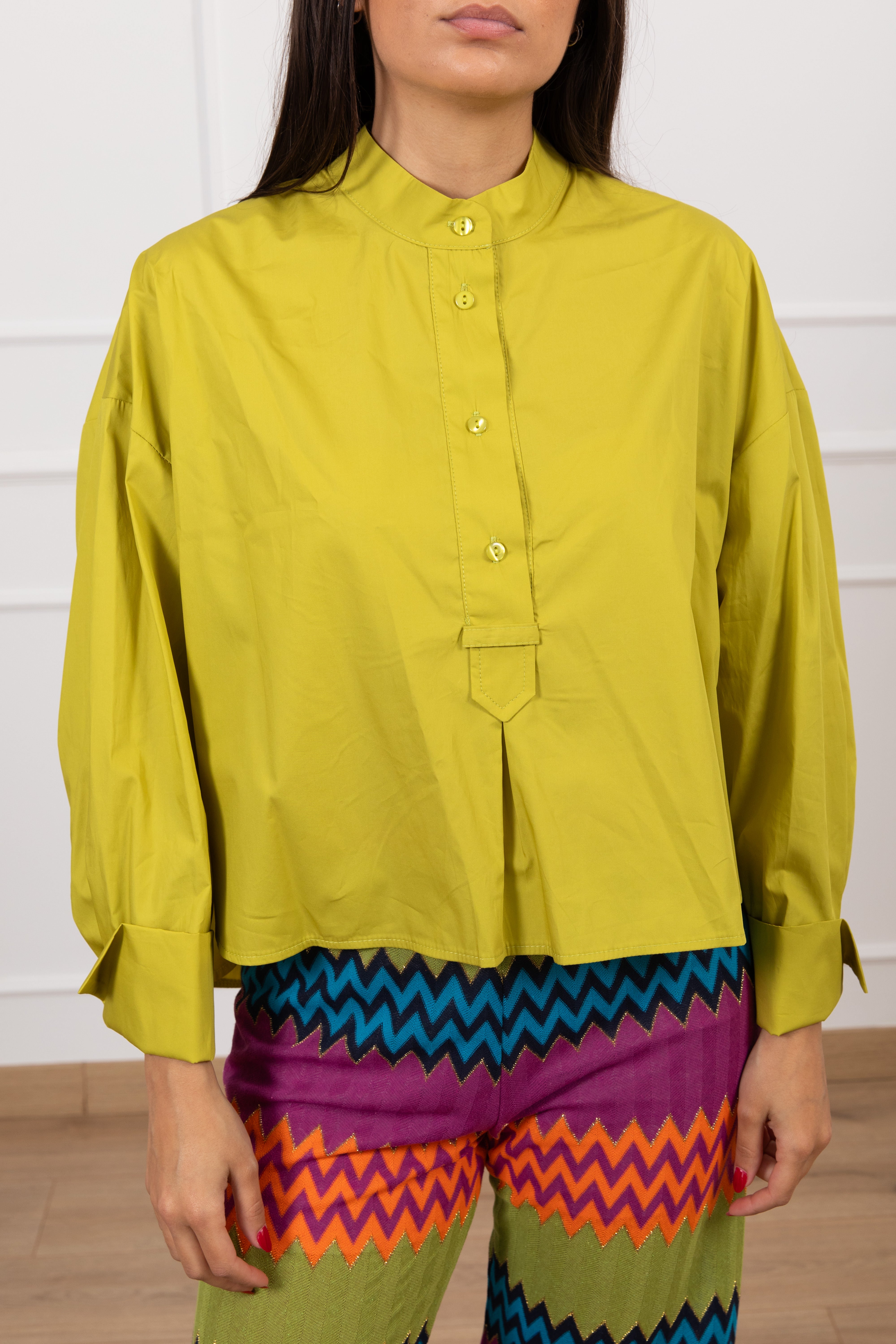Camicia in cotone con collo alla coreana Tensione IN