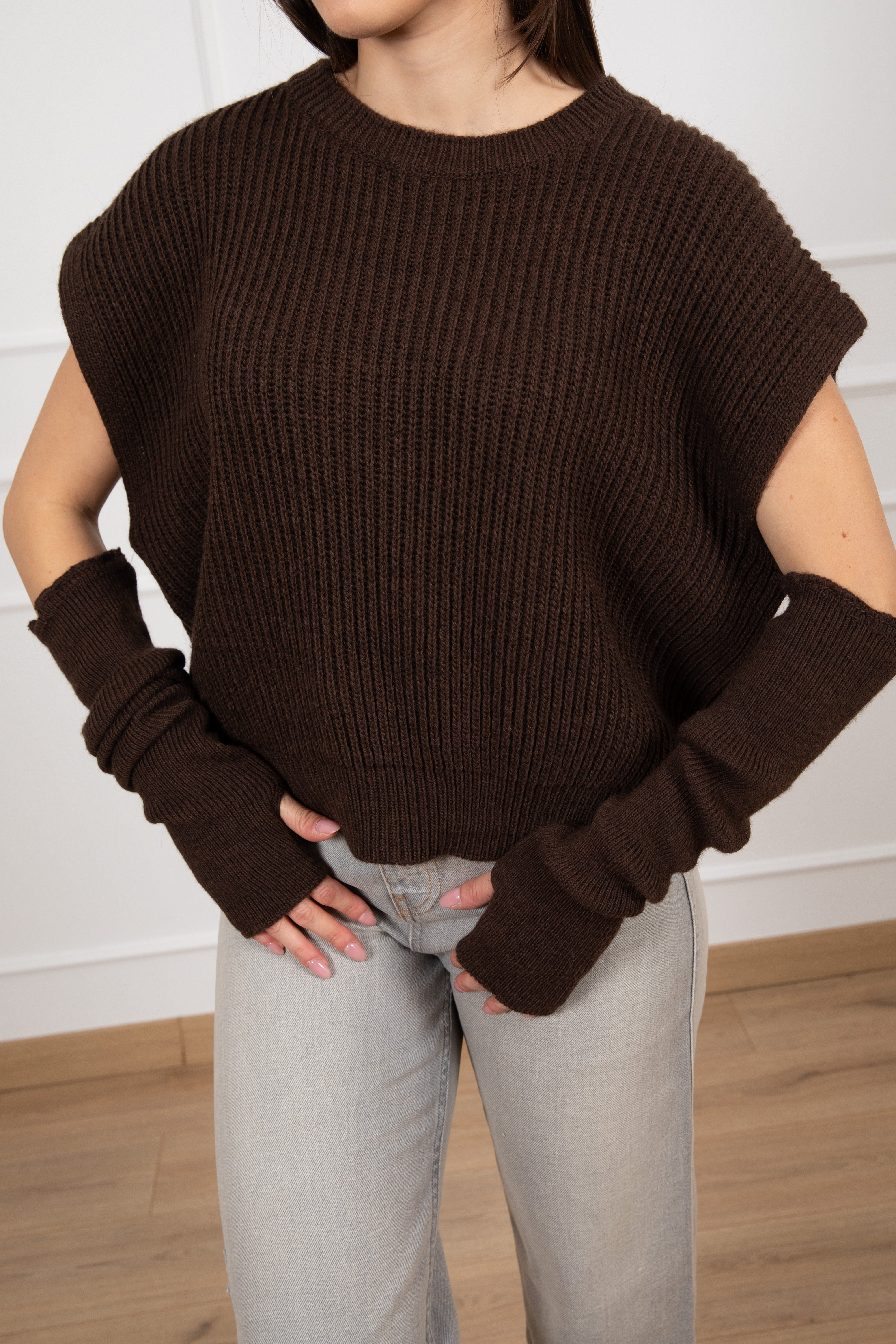 Pull smanicato a coste con manicotti Dixie