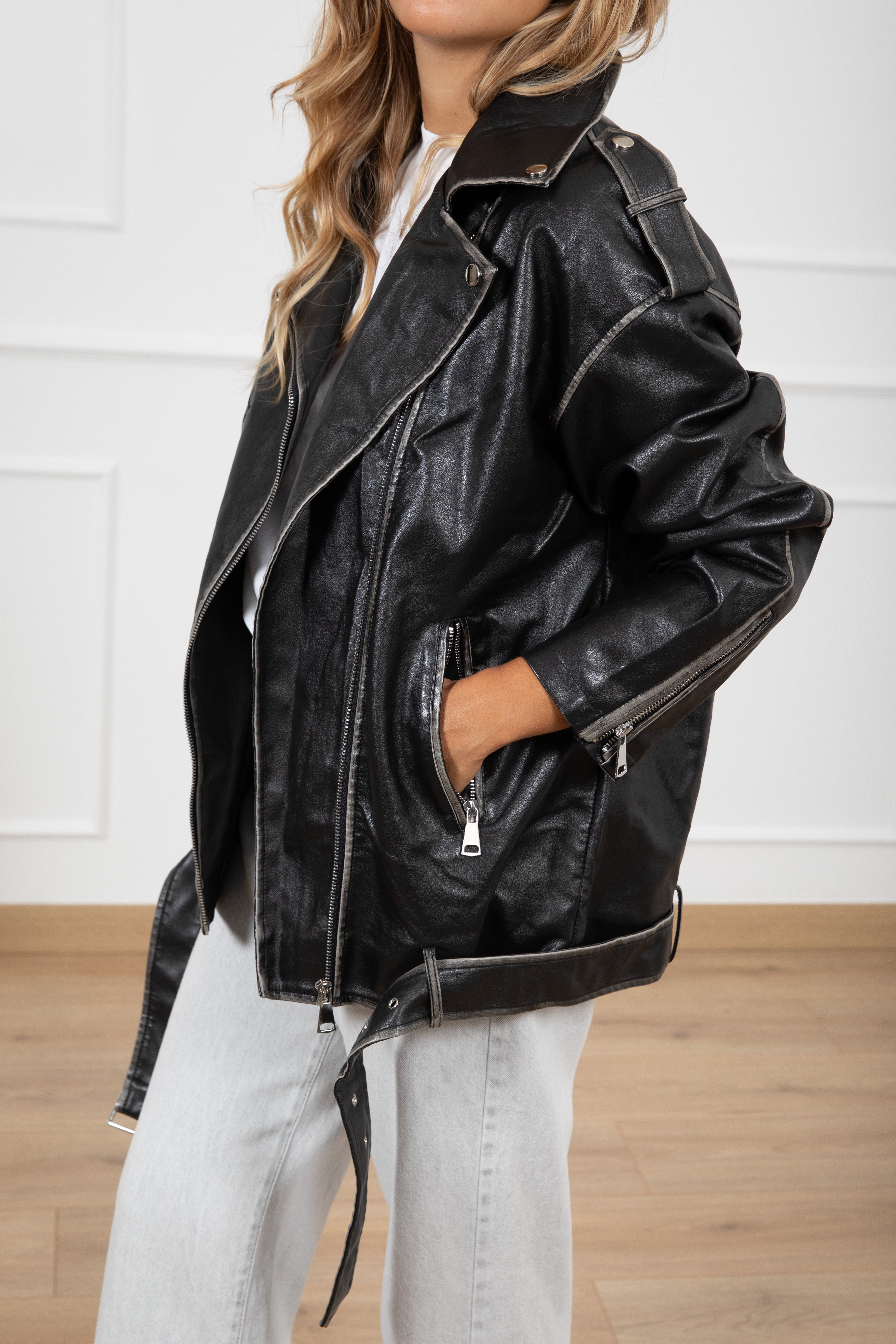 Chiodo over-size in eco-pelle con bordi laccati Susy Mix