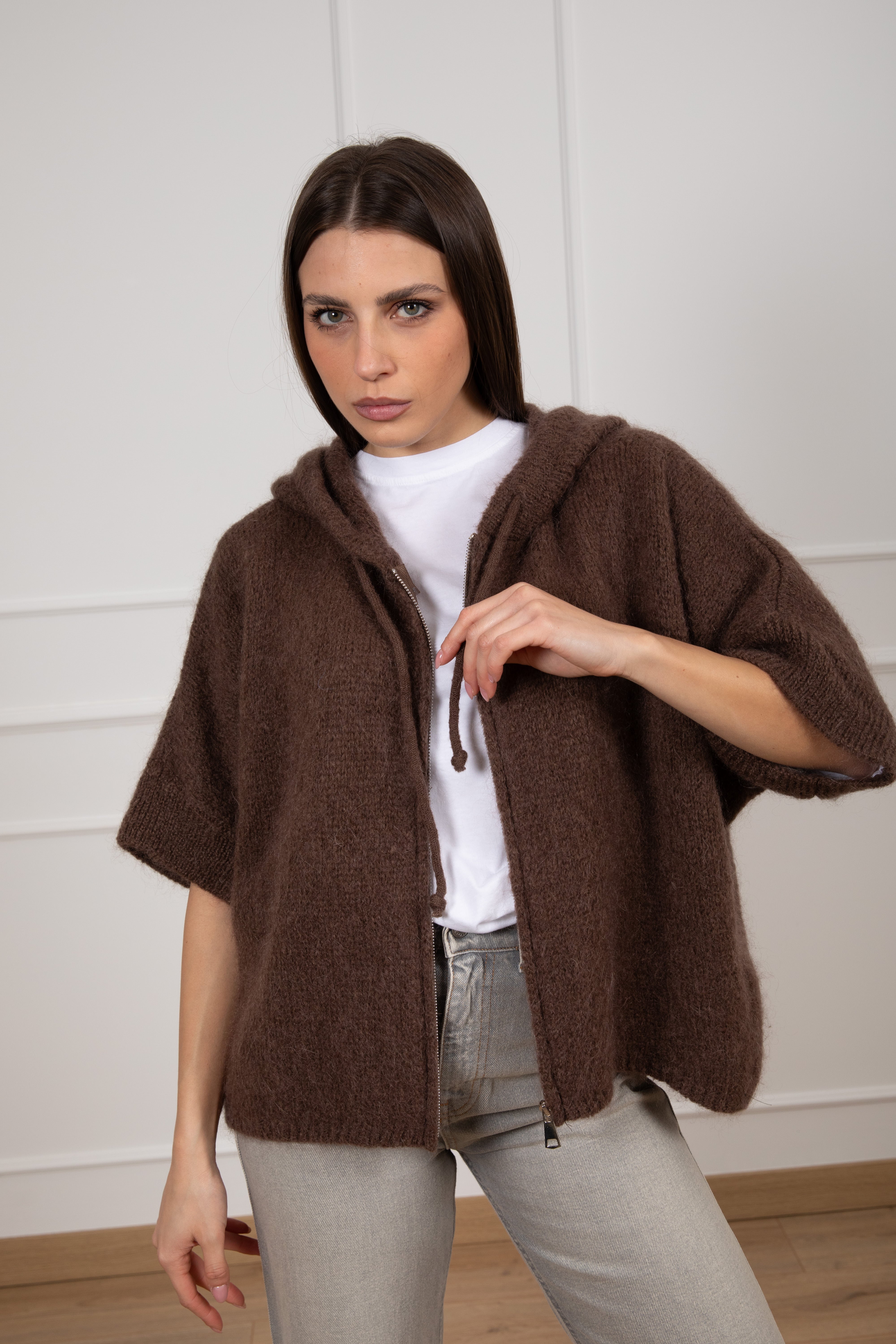Pull in mohair con zip e cappuccio Dixie