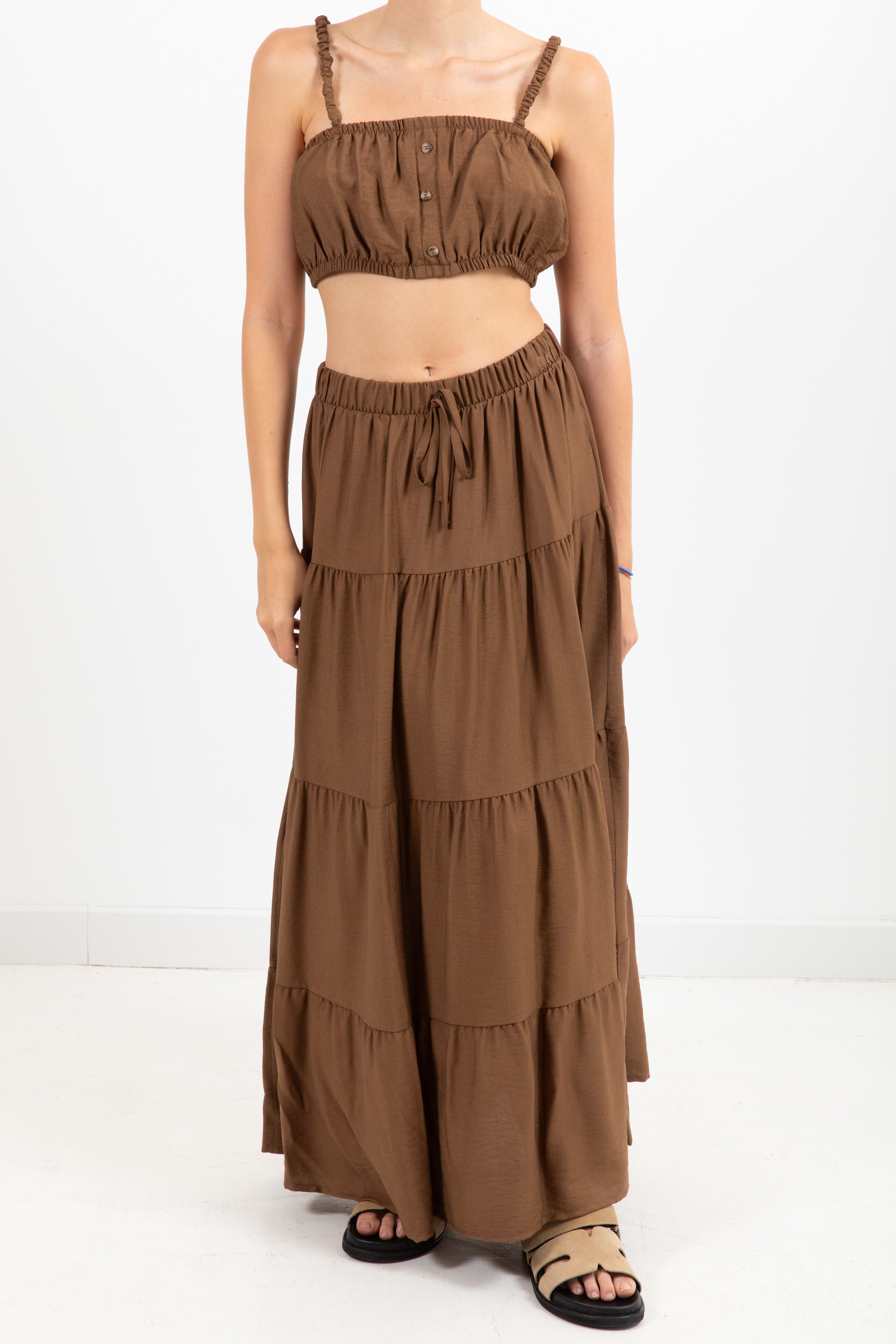 Coordinato top cropped e gonna lunga a balze ViCOLO