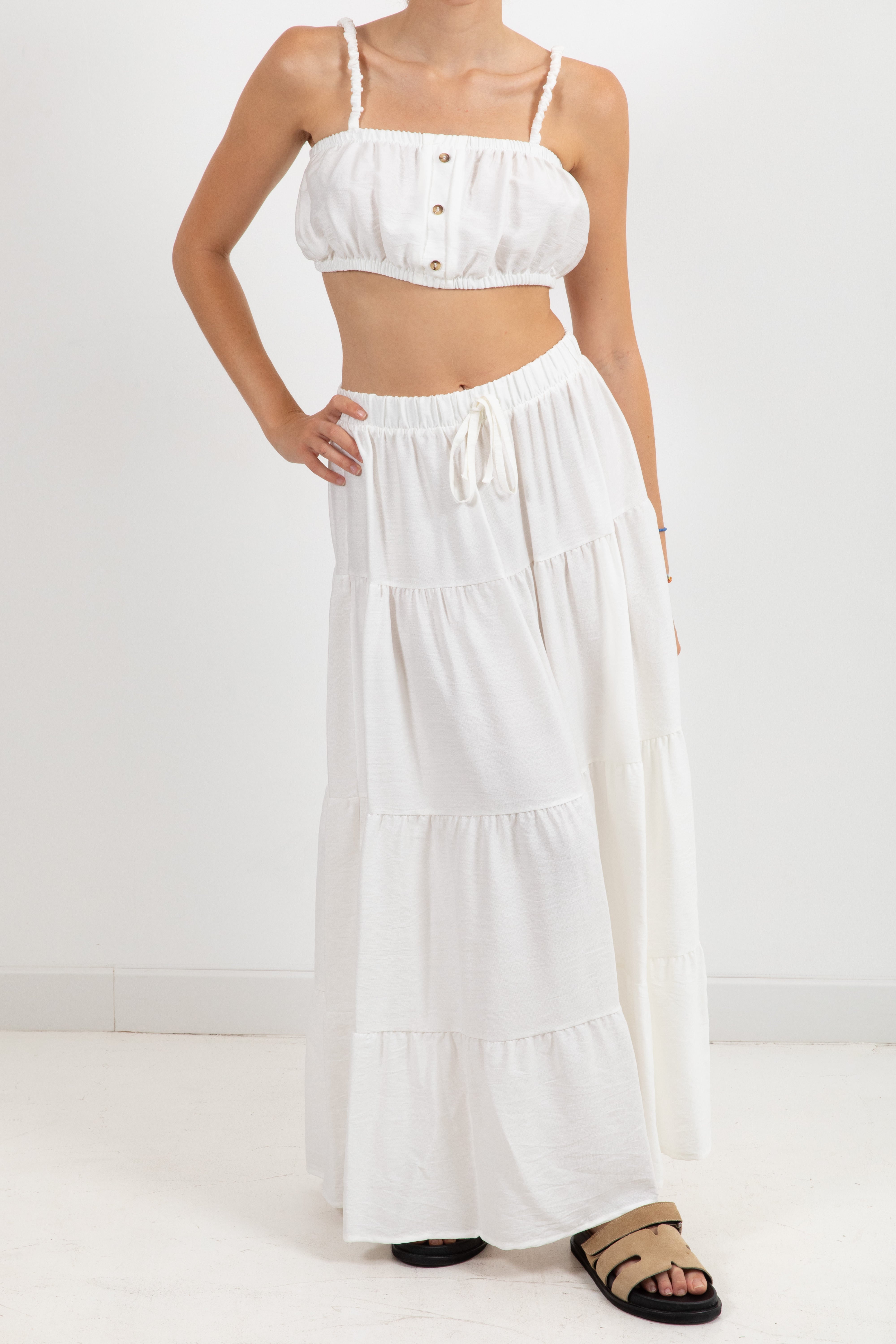 Coordinato top cropped e gonna lunga a balze ViCOLO