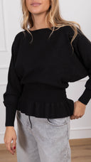 Maglia scollo a barchetta con rouches sul fondo variante nero Haveone