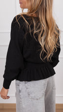 Maglia scollo a barchetta con rouches sul fondo variante nero Haveone