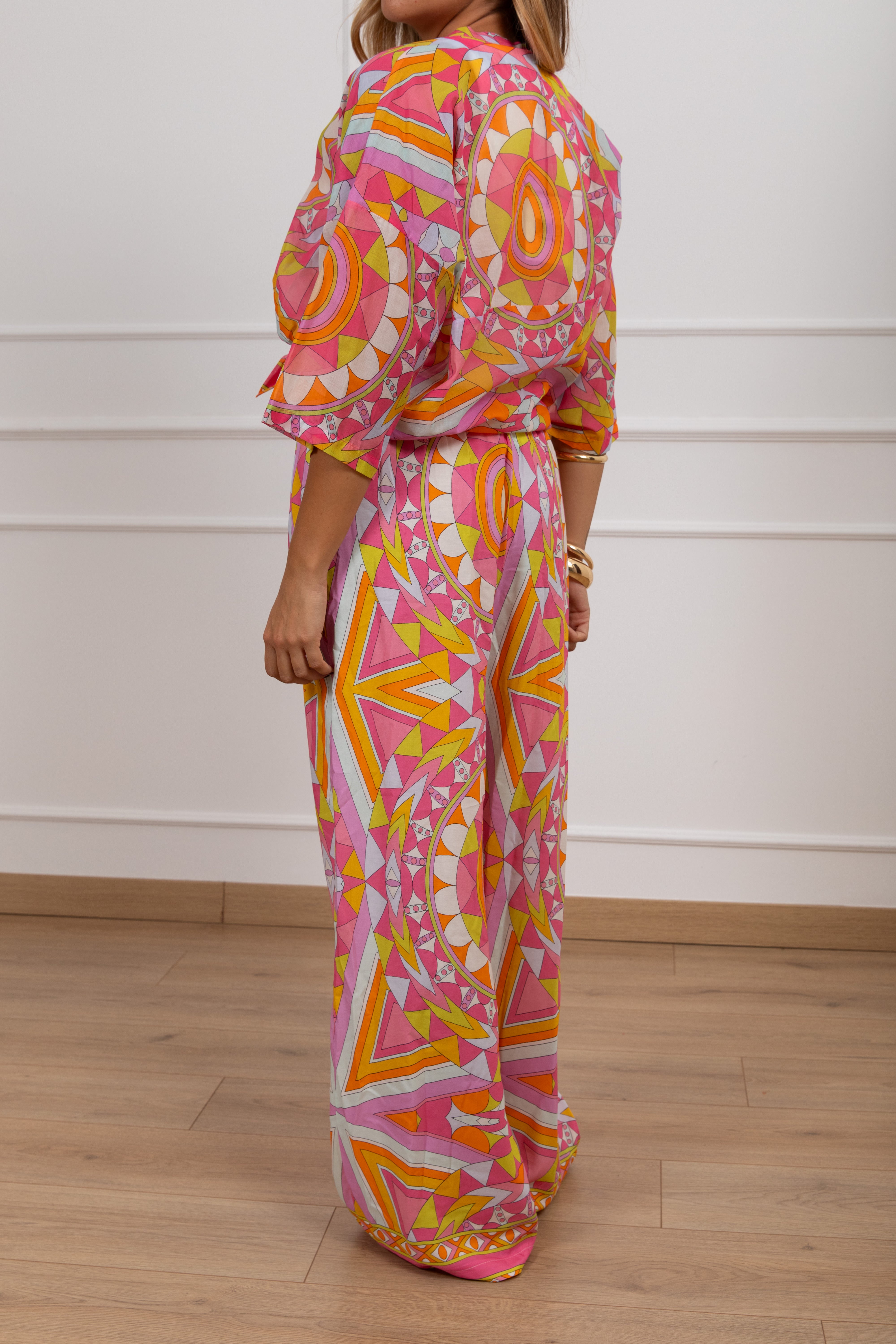 Pantalone gamba dritta fantasia optical rosa Tensione IN