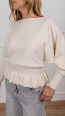Maglia scollo a barchetta con rouches sul fondo variante panna Haveone