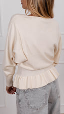 Maglia scollo a barchetta con rouches sul fondo variante panna Haveone