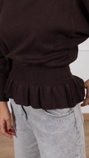 Maglia scollo a barchetta con rouches sul fondo variante moro Haveone