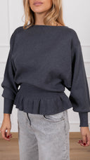 Maglia scollo a barchetta con rouches sul fondo variante antracite Haveone