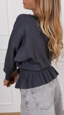 Maglia scollo a barchetta con rouches sul fondo variante antracite Haveone