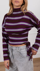 Maglia a righe con bottoni laterali e nodo variante viola/moro Haveone