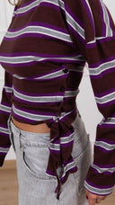 Maglia a righe con bottoni laterali e nodo variante viola/moro Haveone