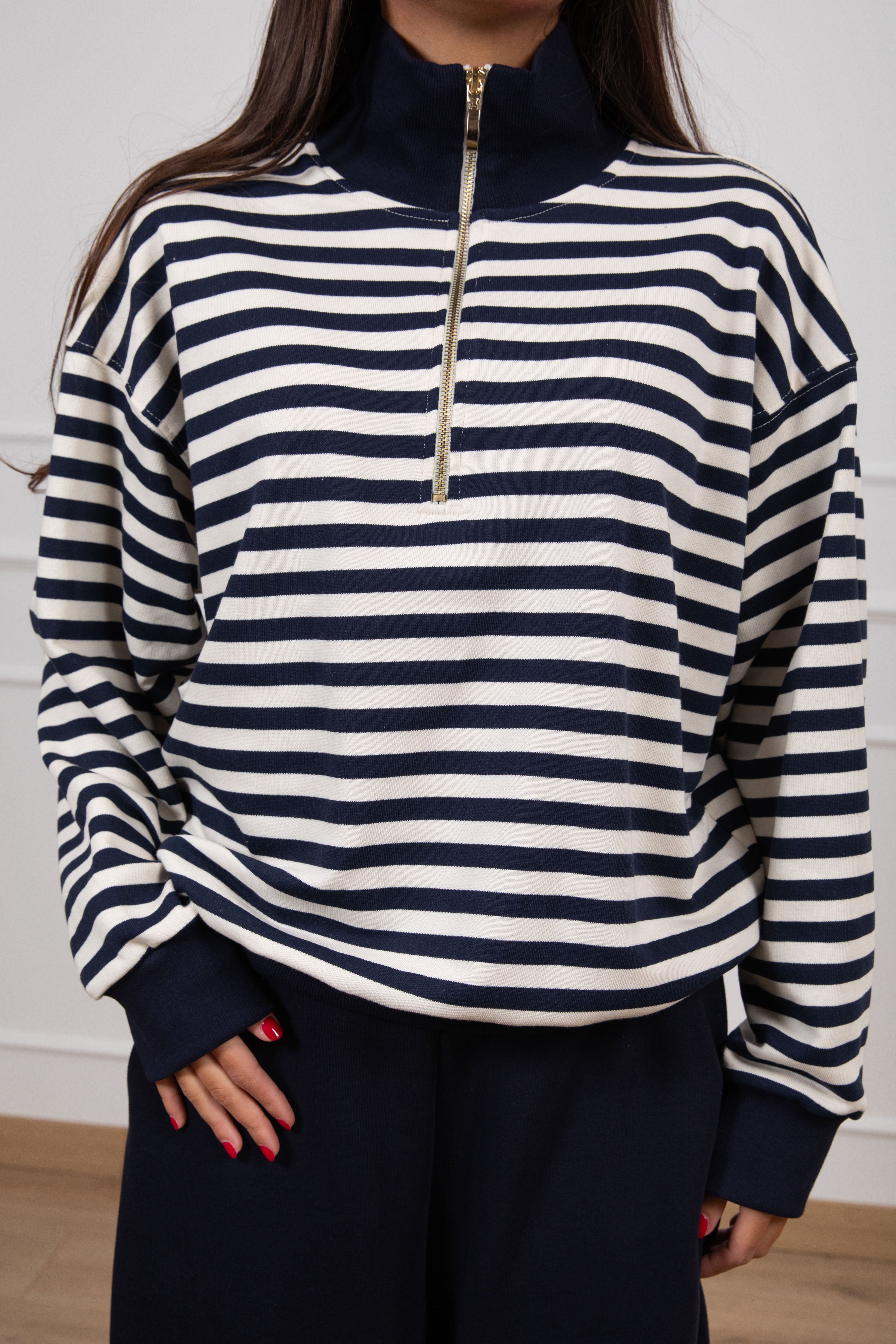 Felpa con mezza zip a righe Tensione IN