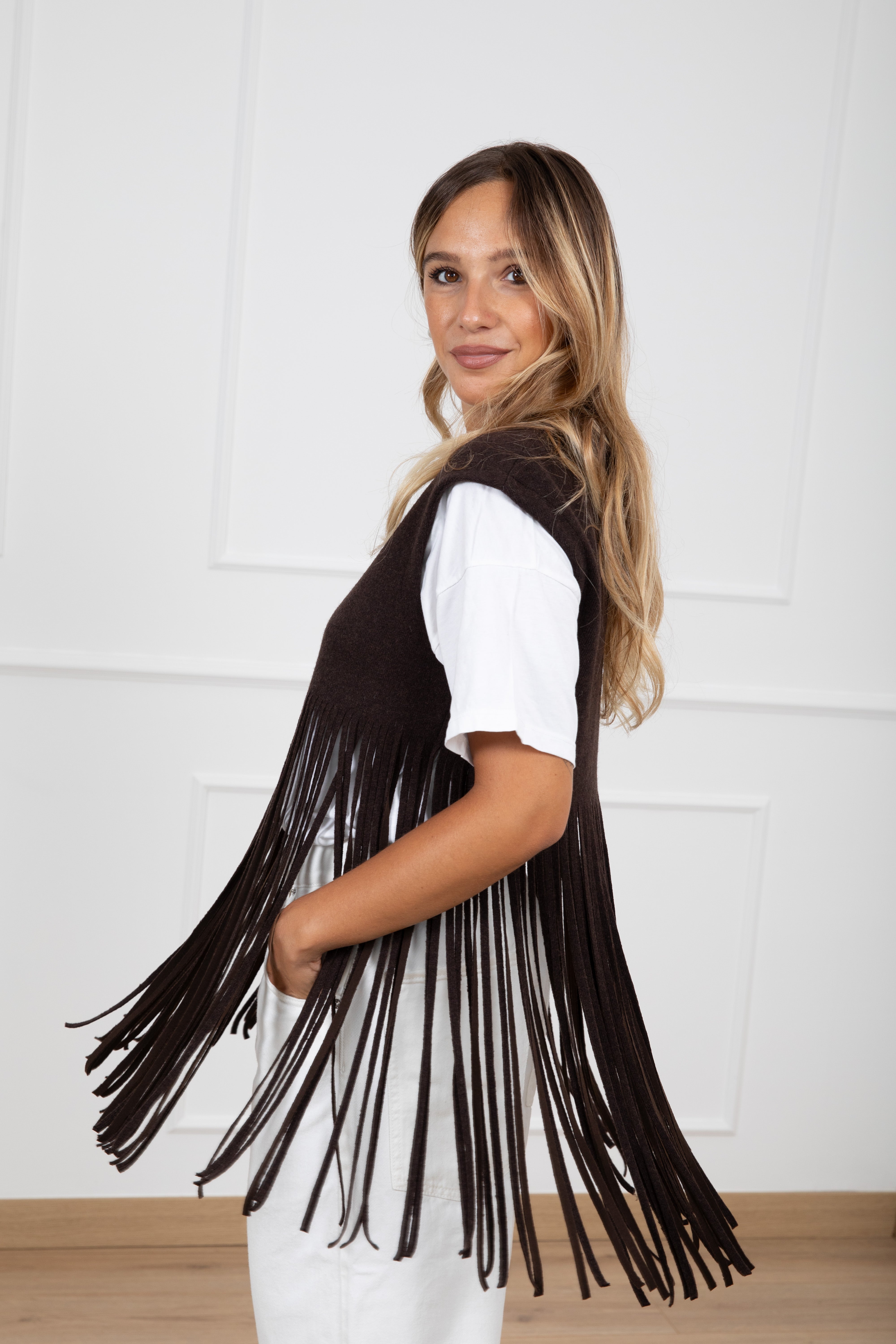 Top in maglia con frange Tensione IN