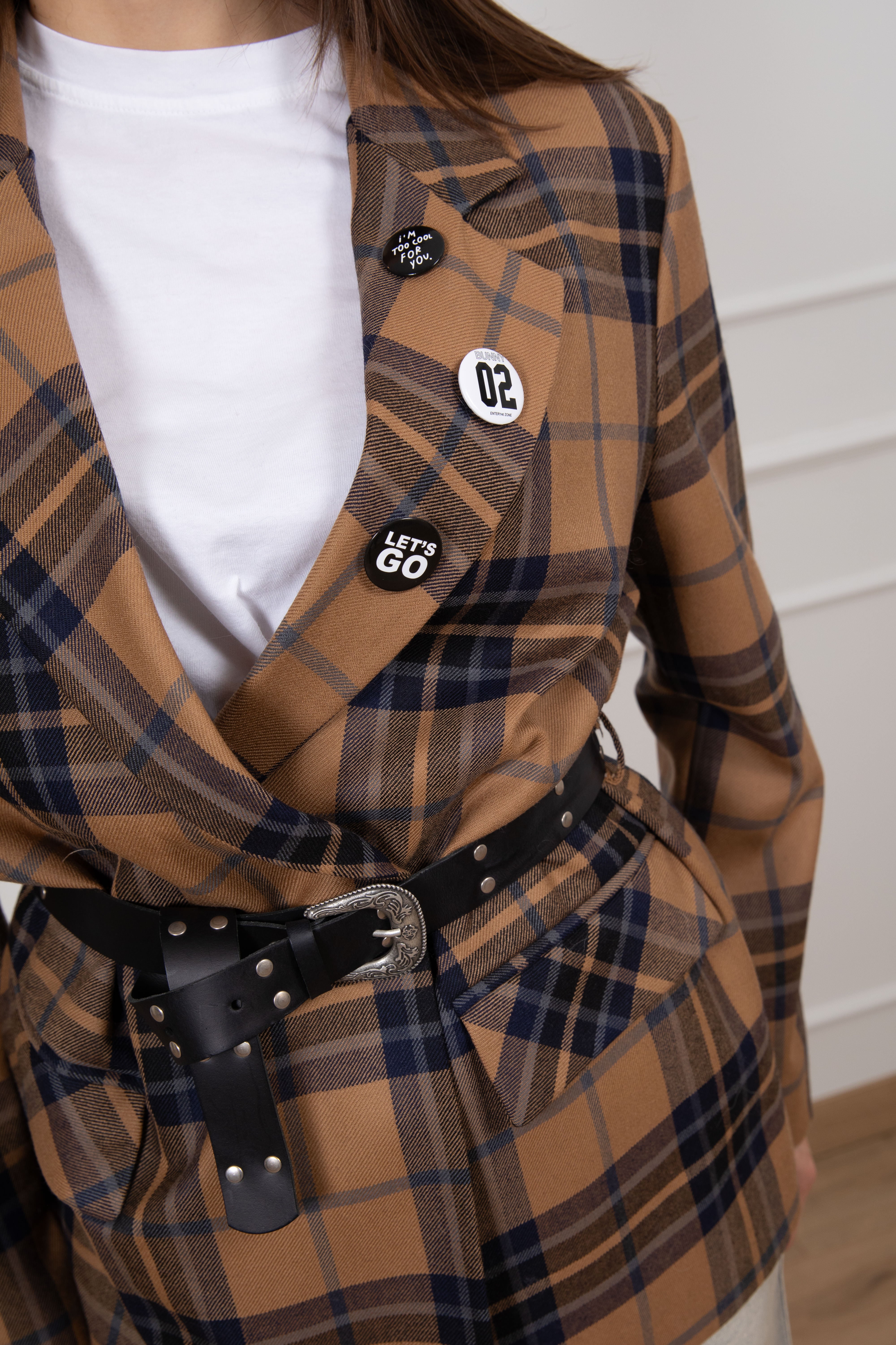 Giacca check con cintura Dixie