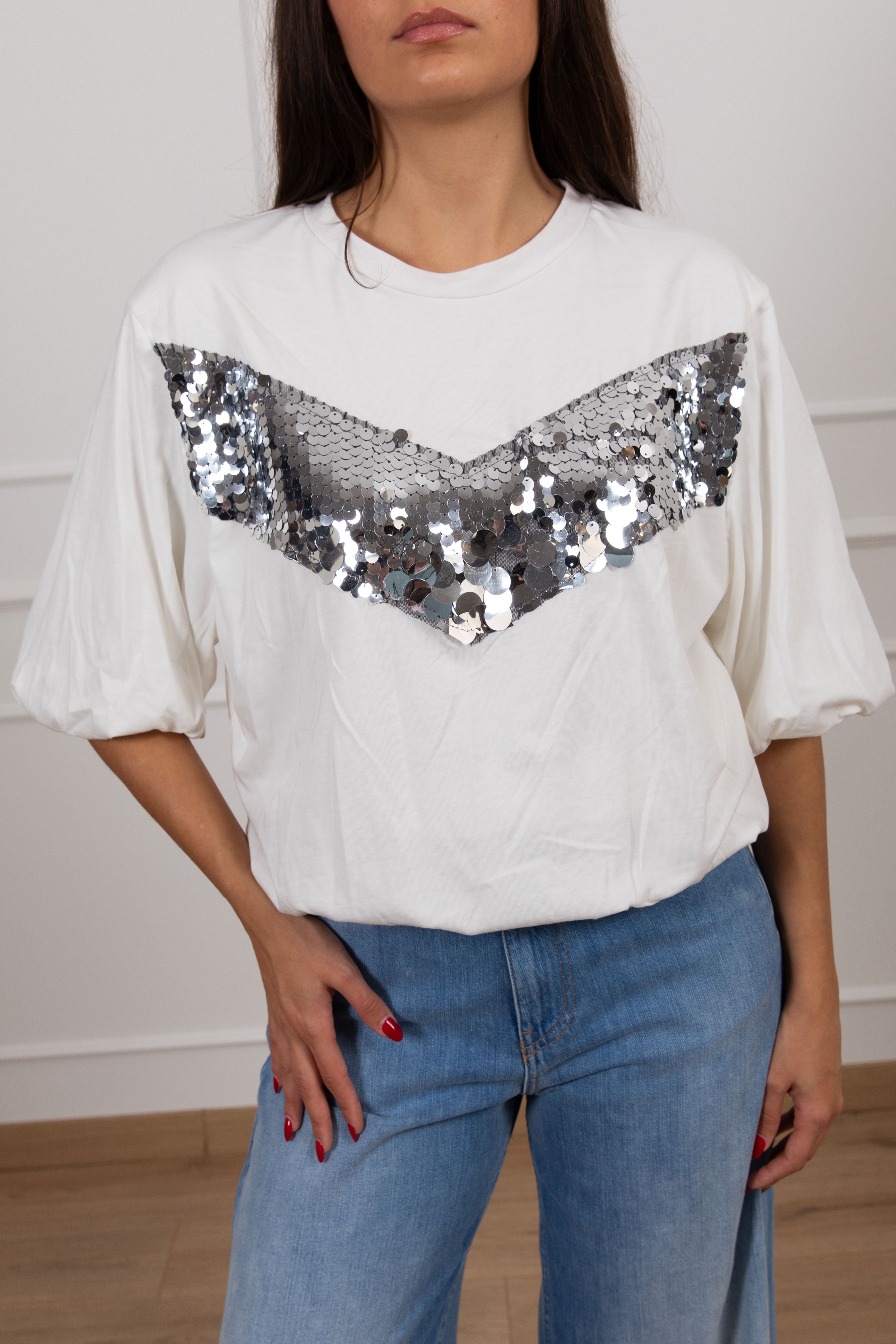 T-shirt a palloncino con banda paillettes Motel