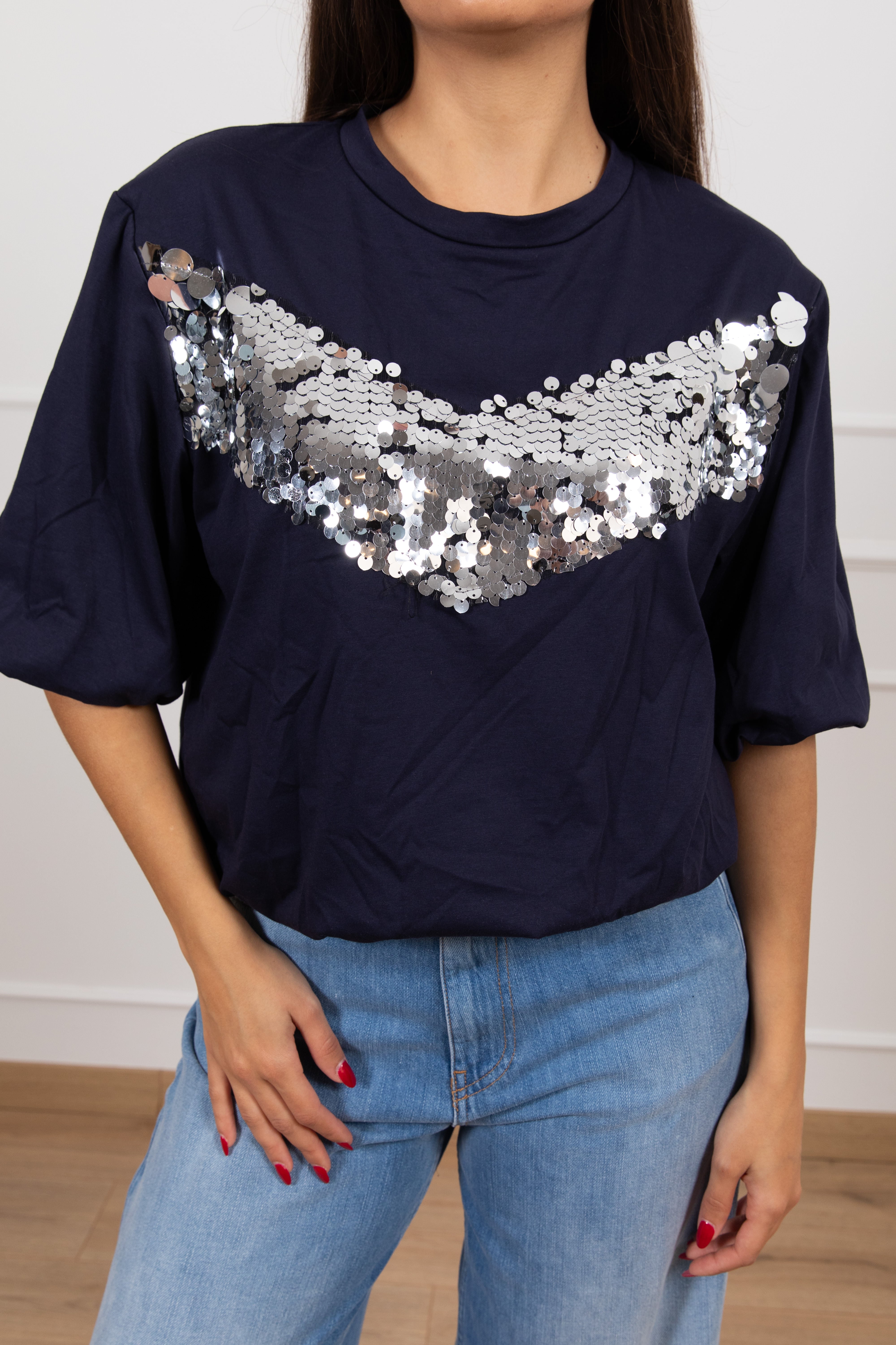 T-shirt a palloncino con banda paillettes Motel