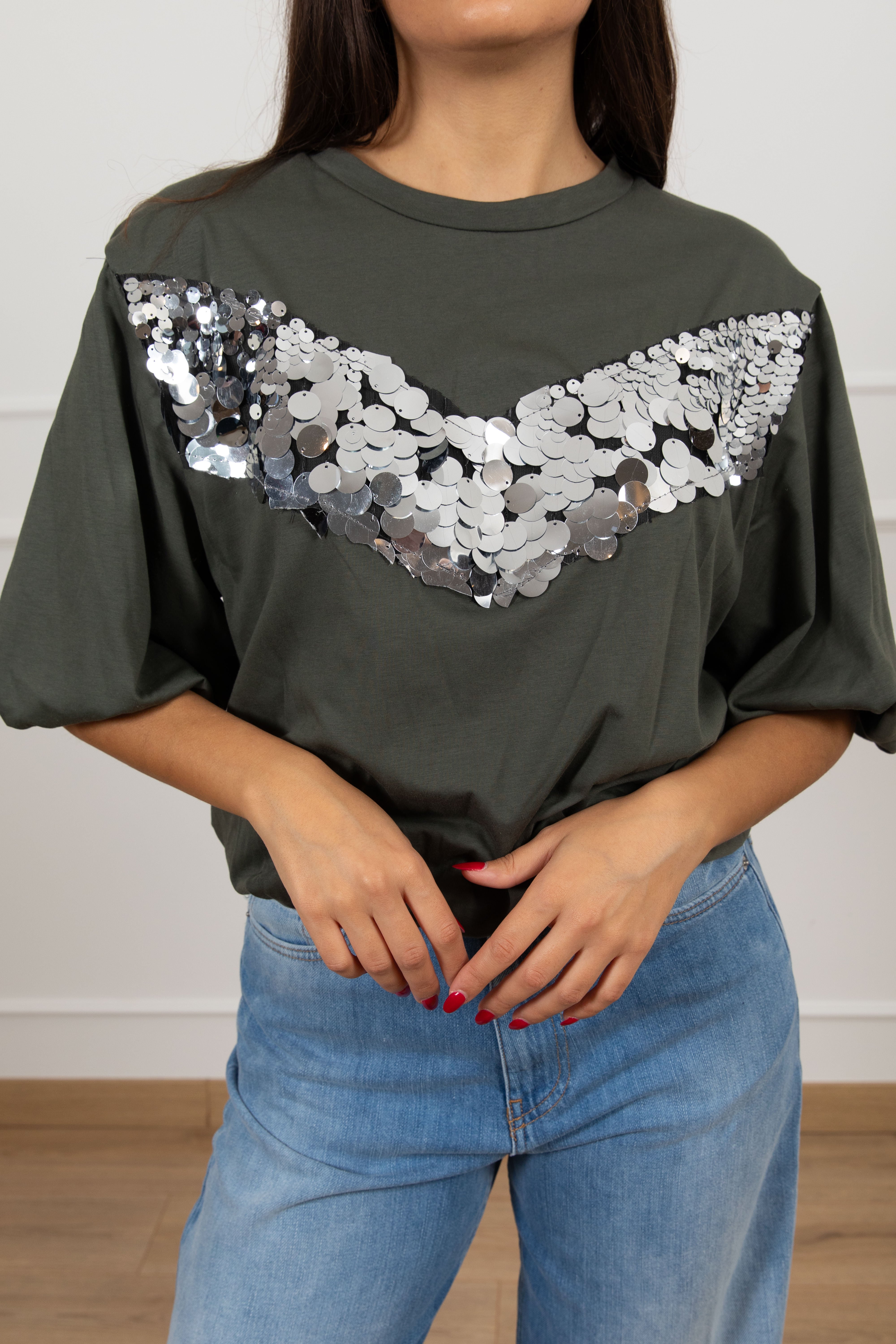 T-shirt a palloncino con banda paillettes Motel