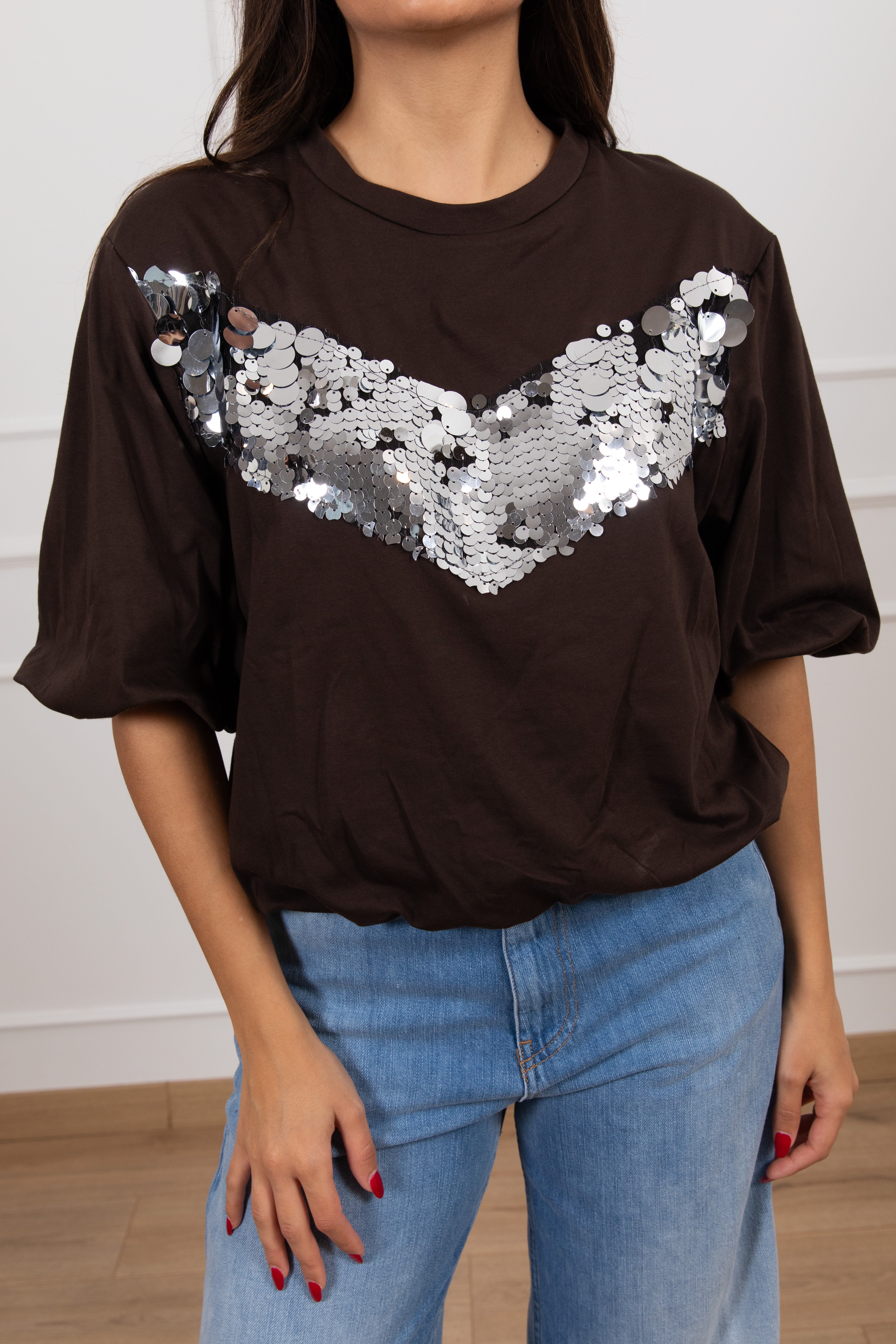 T-shirt a palloncino con banda paillettes Motel