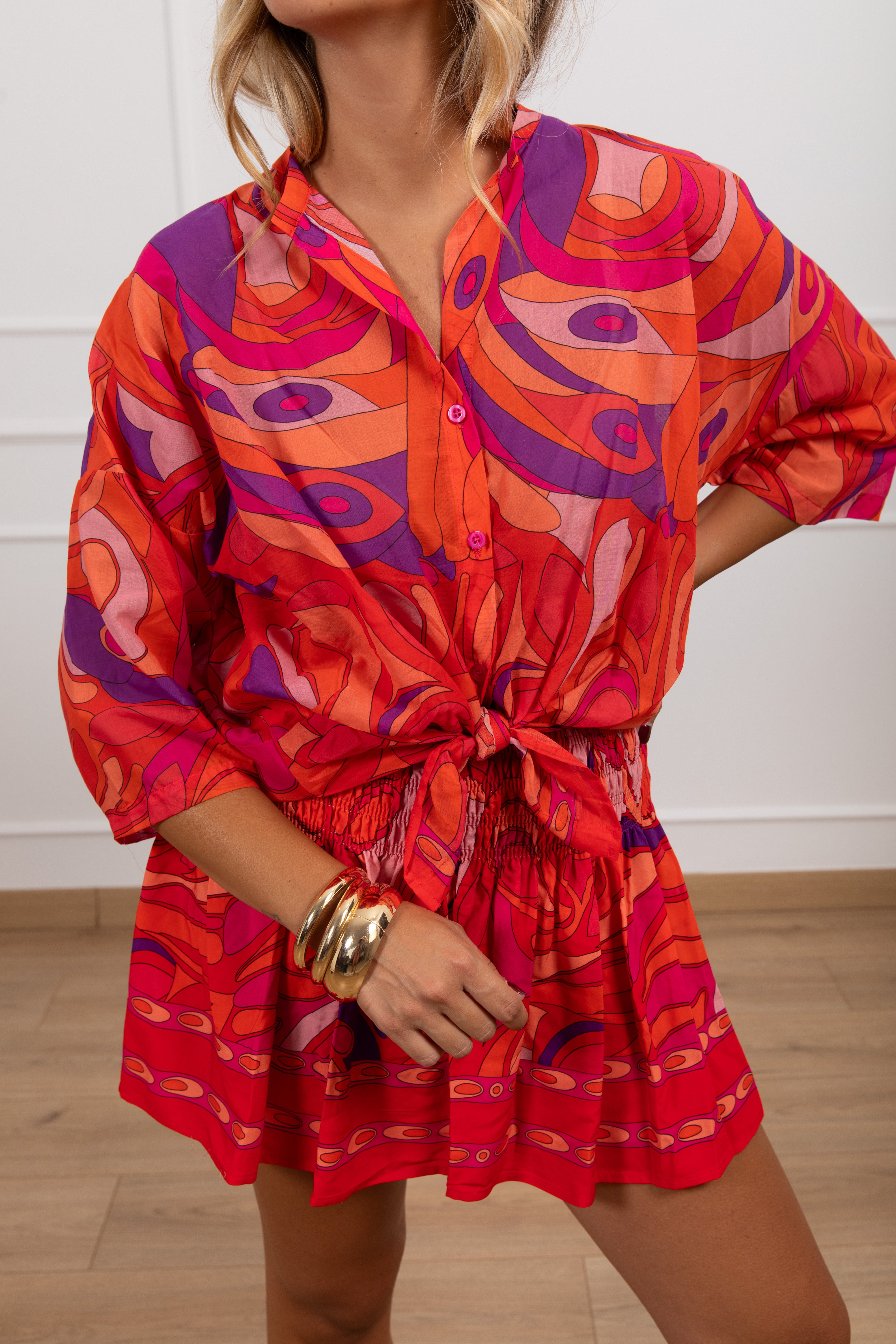 Camicia fantasia optical corallo Tensione IN
