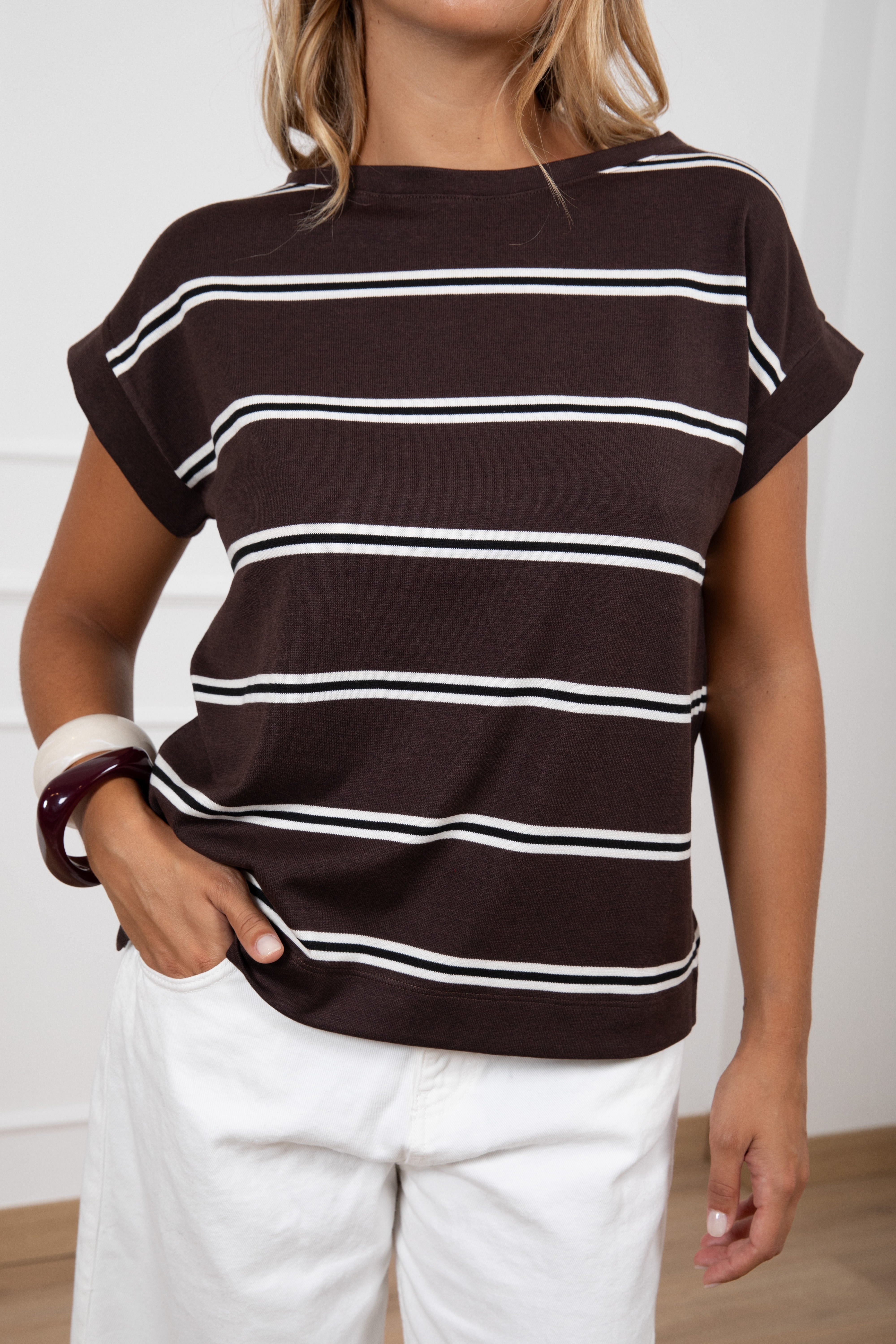 T-shirt in maglia a righe bi-color ViCOLO