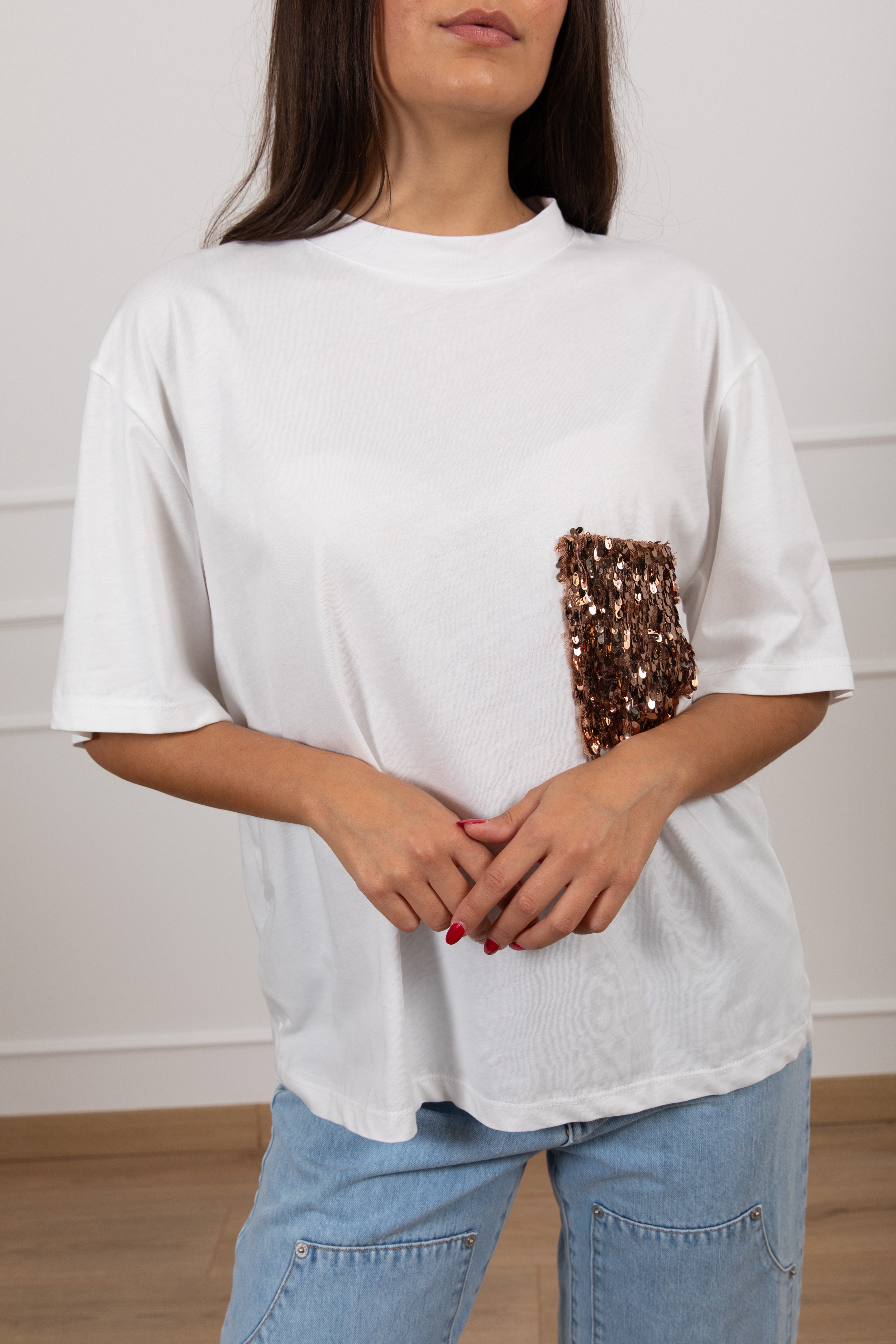 T-shirt tasca paillettes bronzo Tensione IN