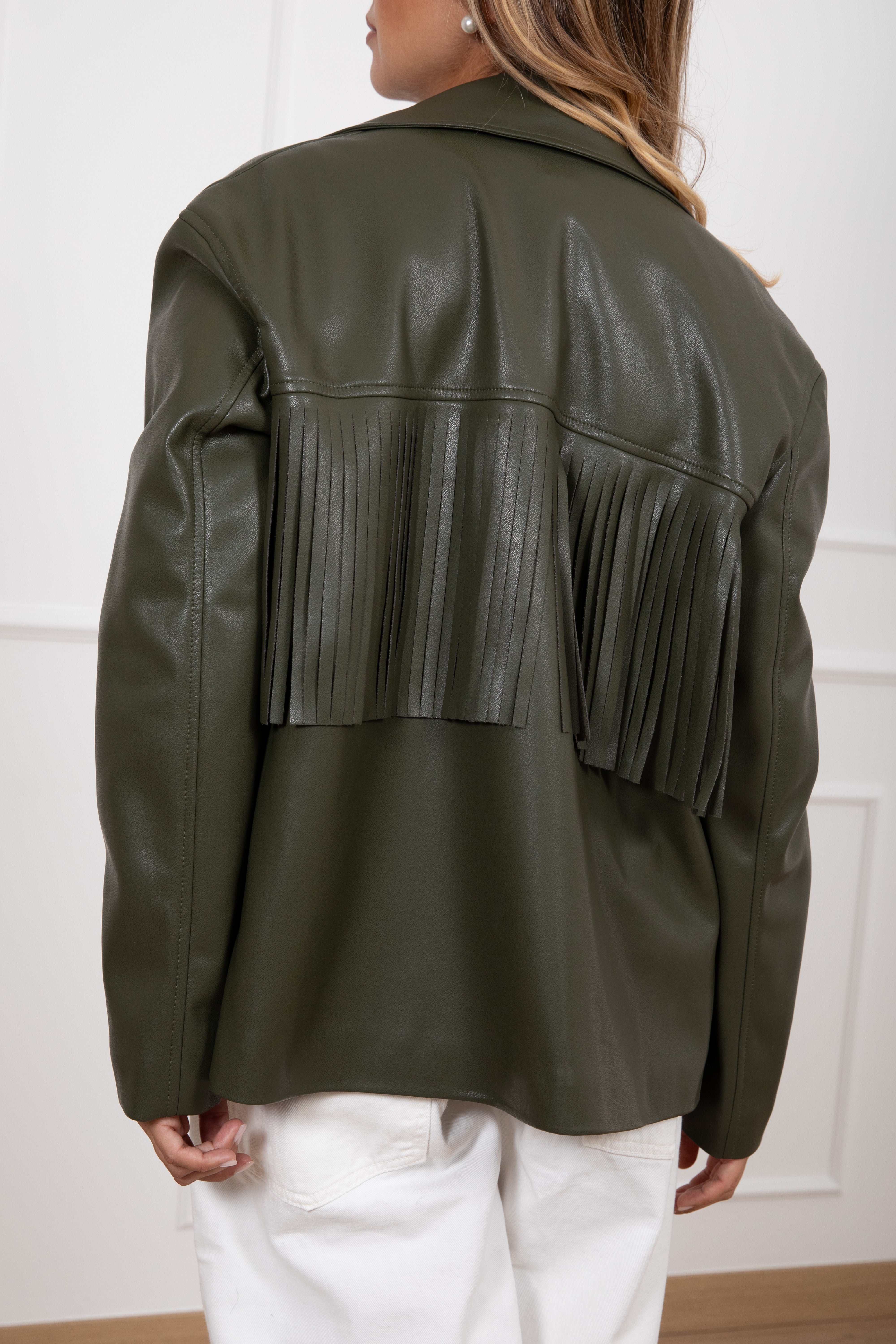 Giacca in eco-pelle con frange e tasche Susy Mix