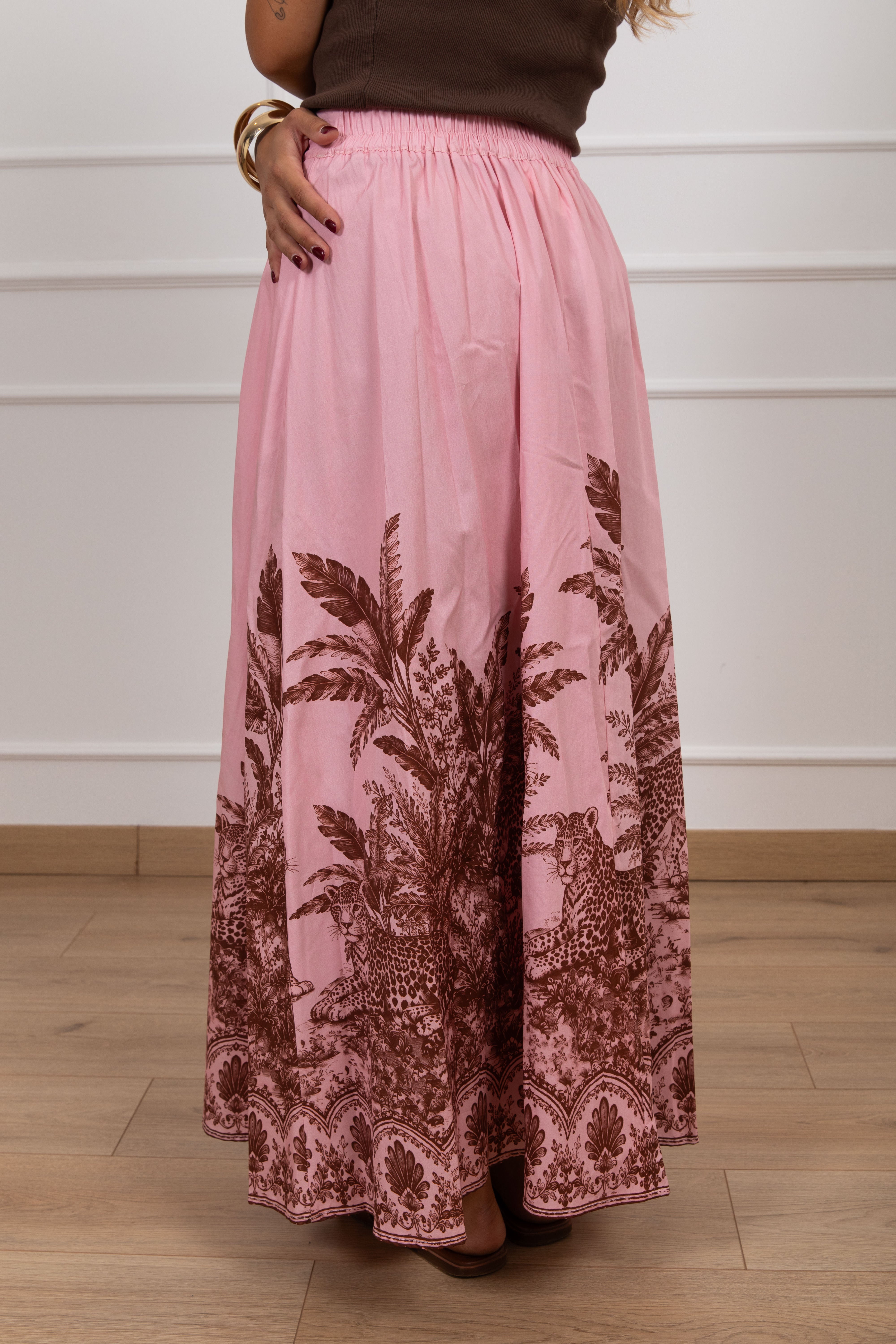 Gonna lunga a pieghe fantasia macro tela de jouy Tensione IN