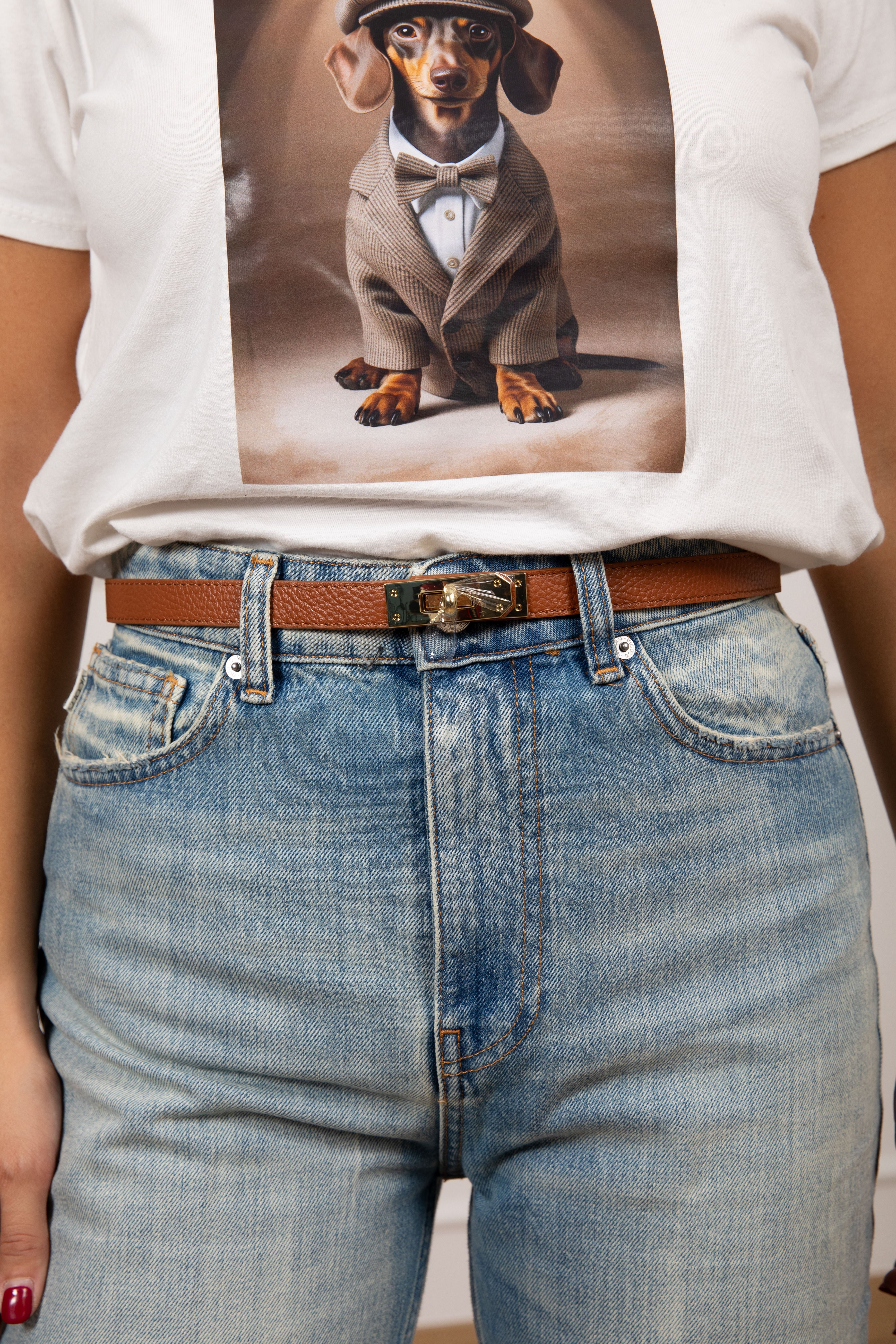 Cintura regolabile in pelle con lucchetto