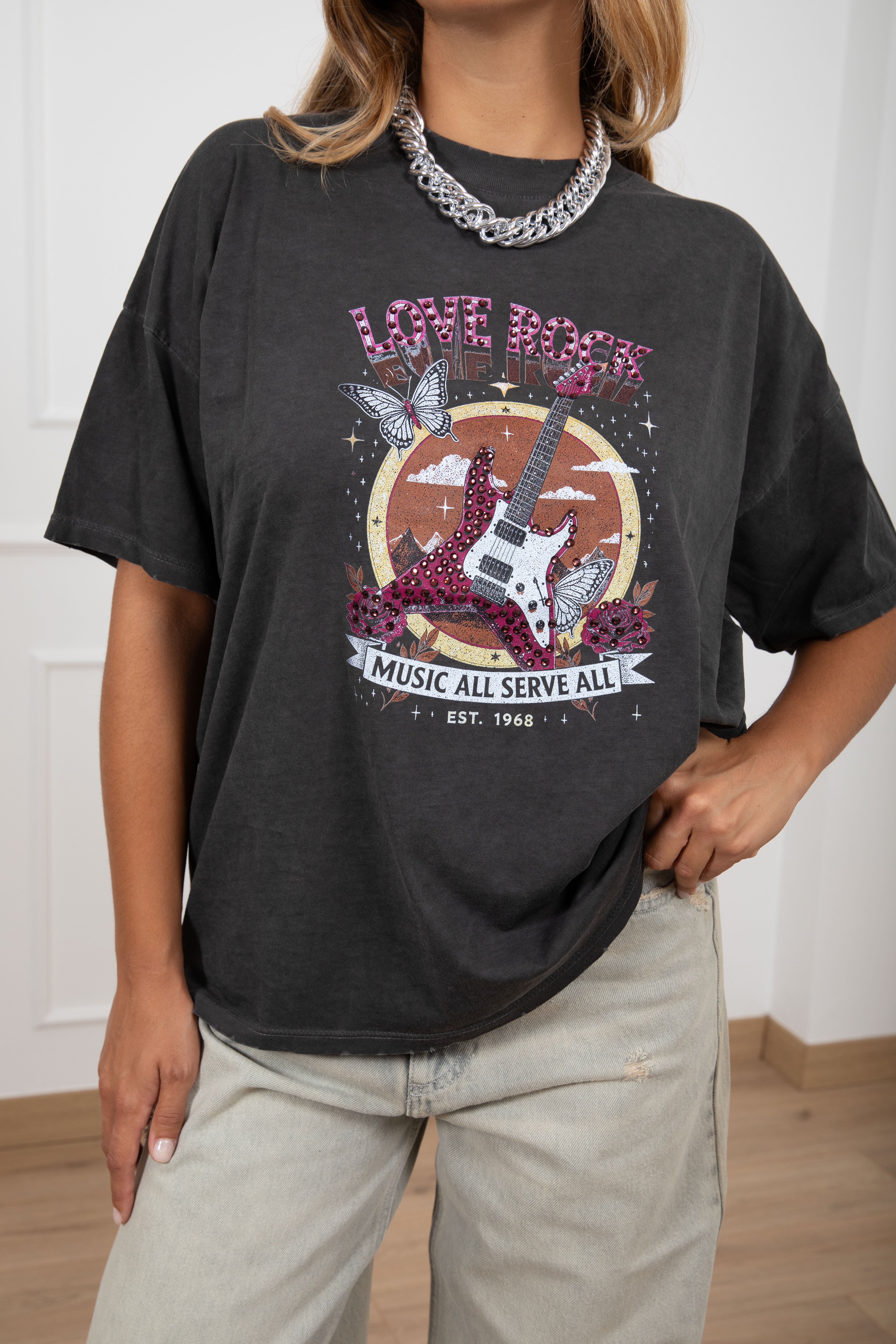 T-shirt over-size stone washed "Love Rock" ViCOLO