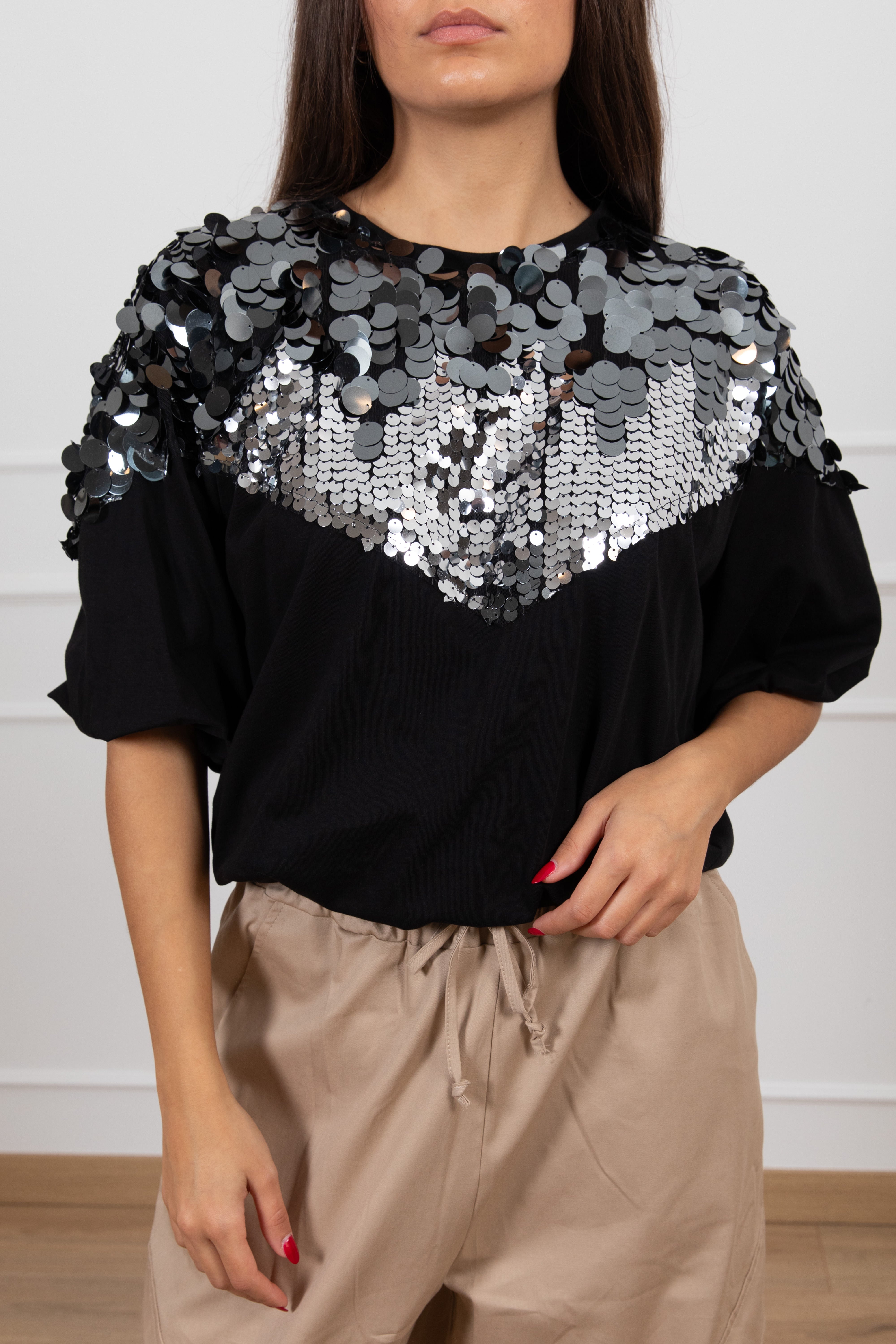 T-shirt a palloncino con paillettes Tensione IN