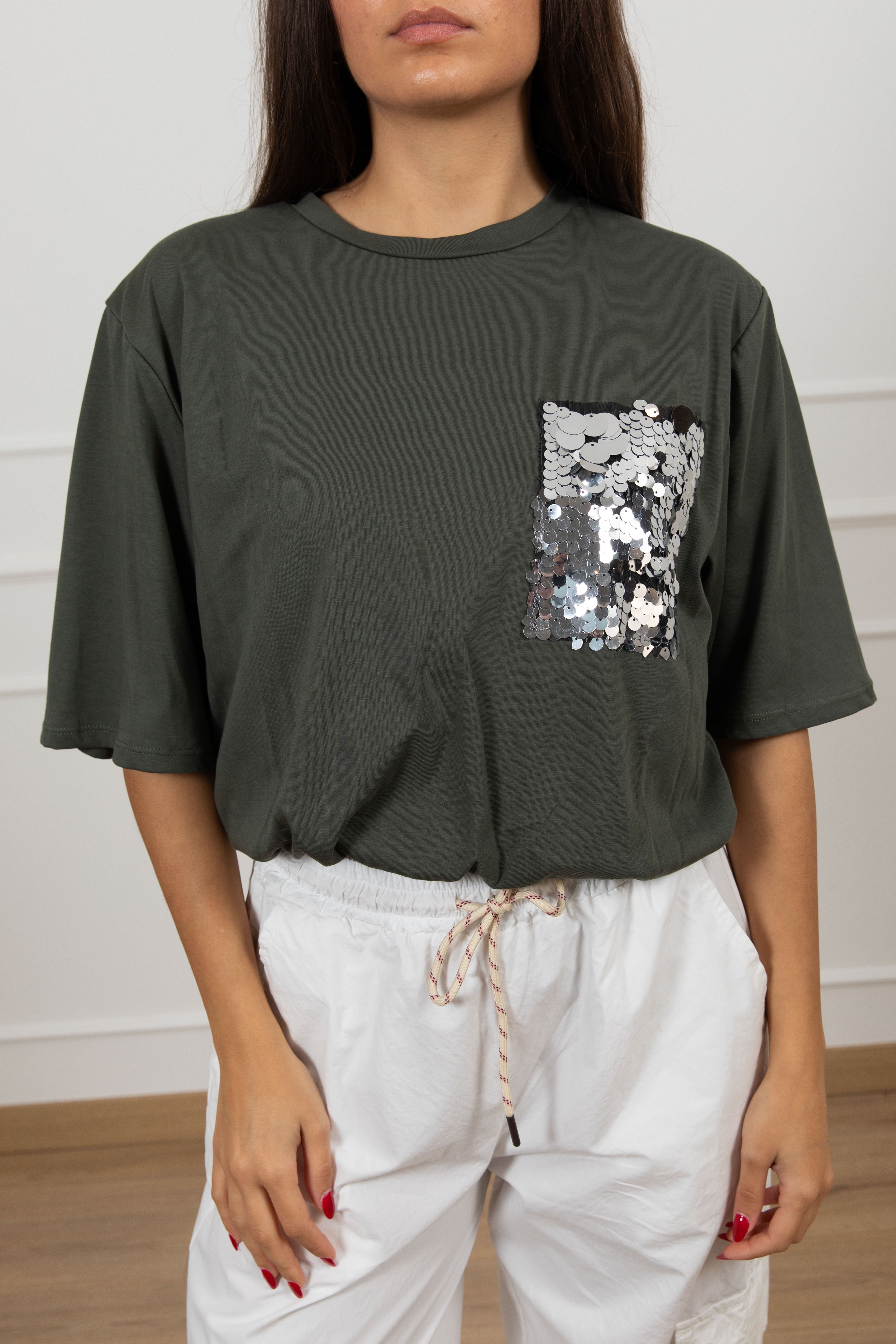 T-shirt a palloncino con tasca paillettes Motel