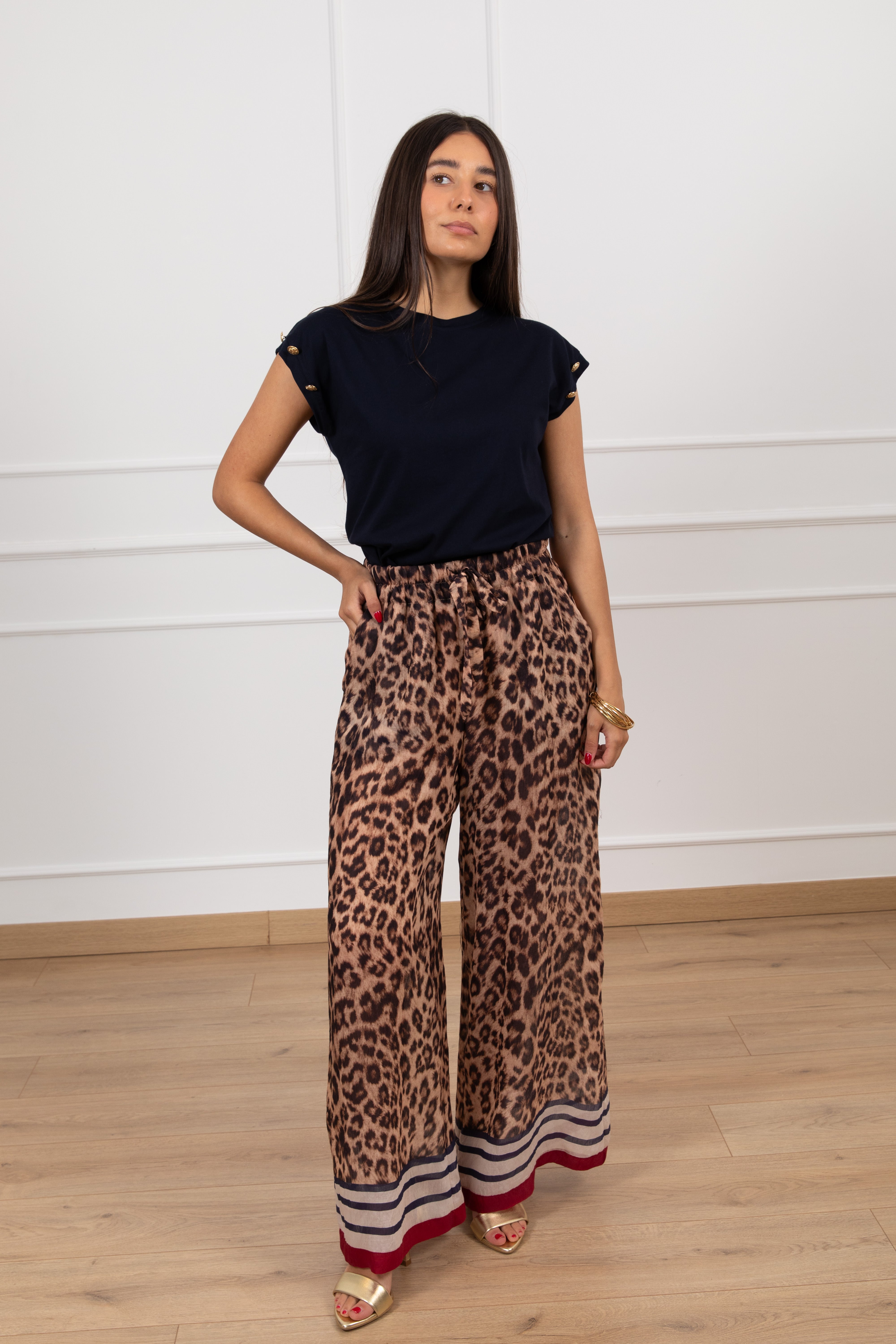 Pantalone animalier in lyocell con banda Tensione IN