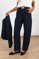 Pantalone 5 tasche in punto milano con cintura placca variante blu Tensione IN