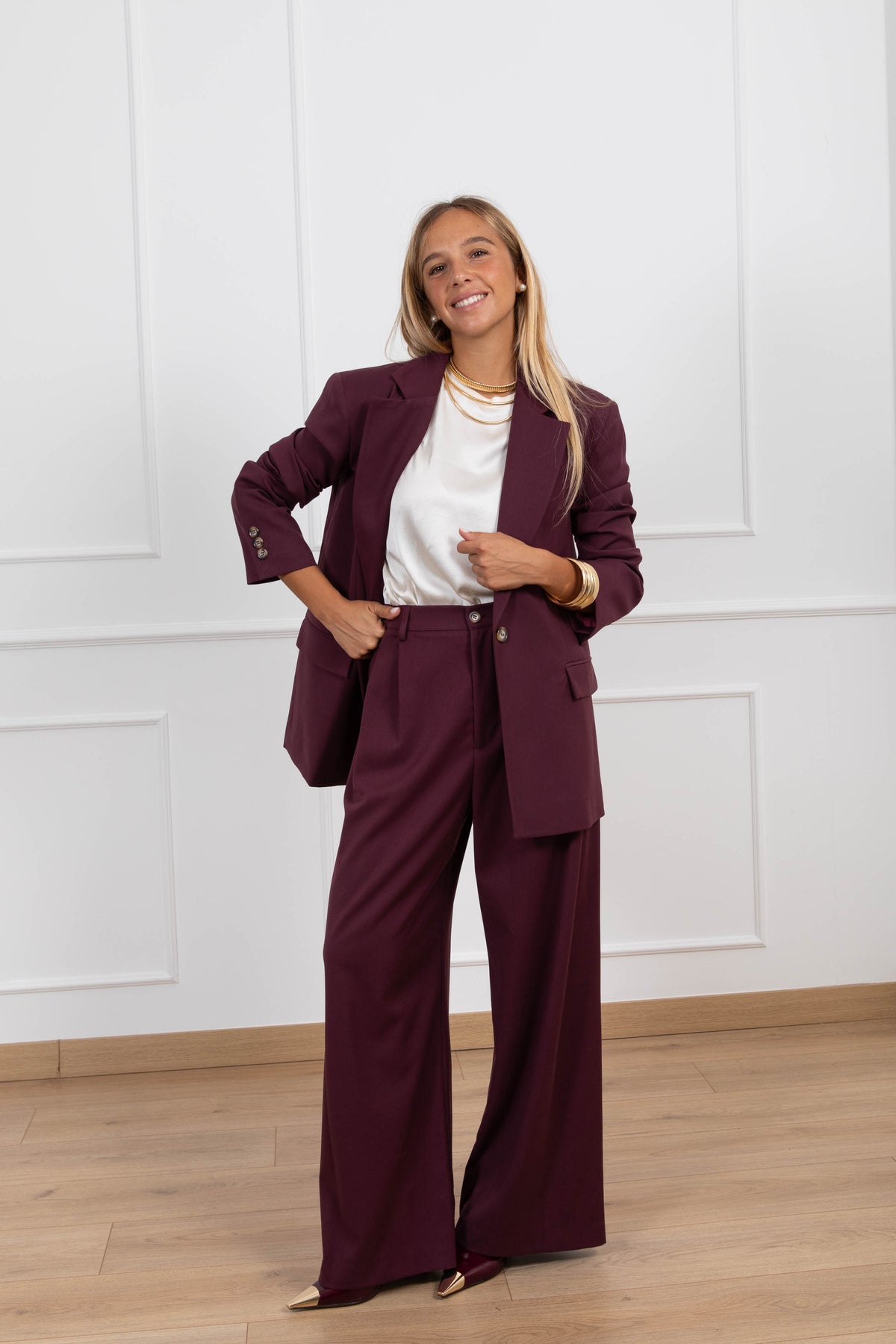 Pantalone sartoriale doppia pinces variante bordeaux Haveone
