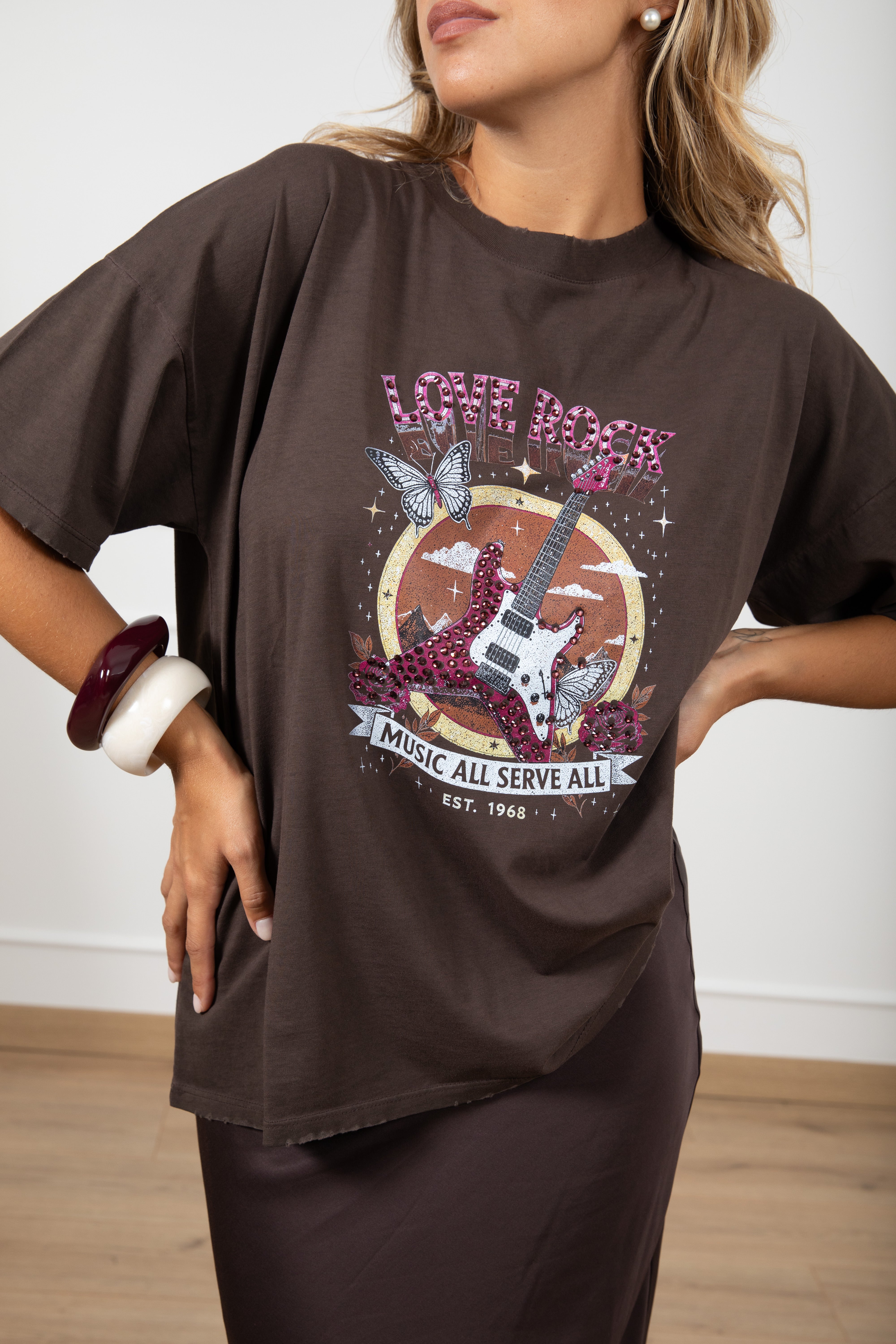 T-shirt over-size stone washed "Love Rock" ViCOLO