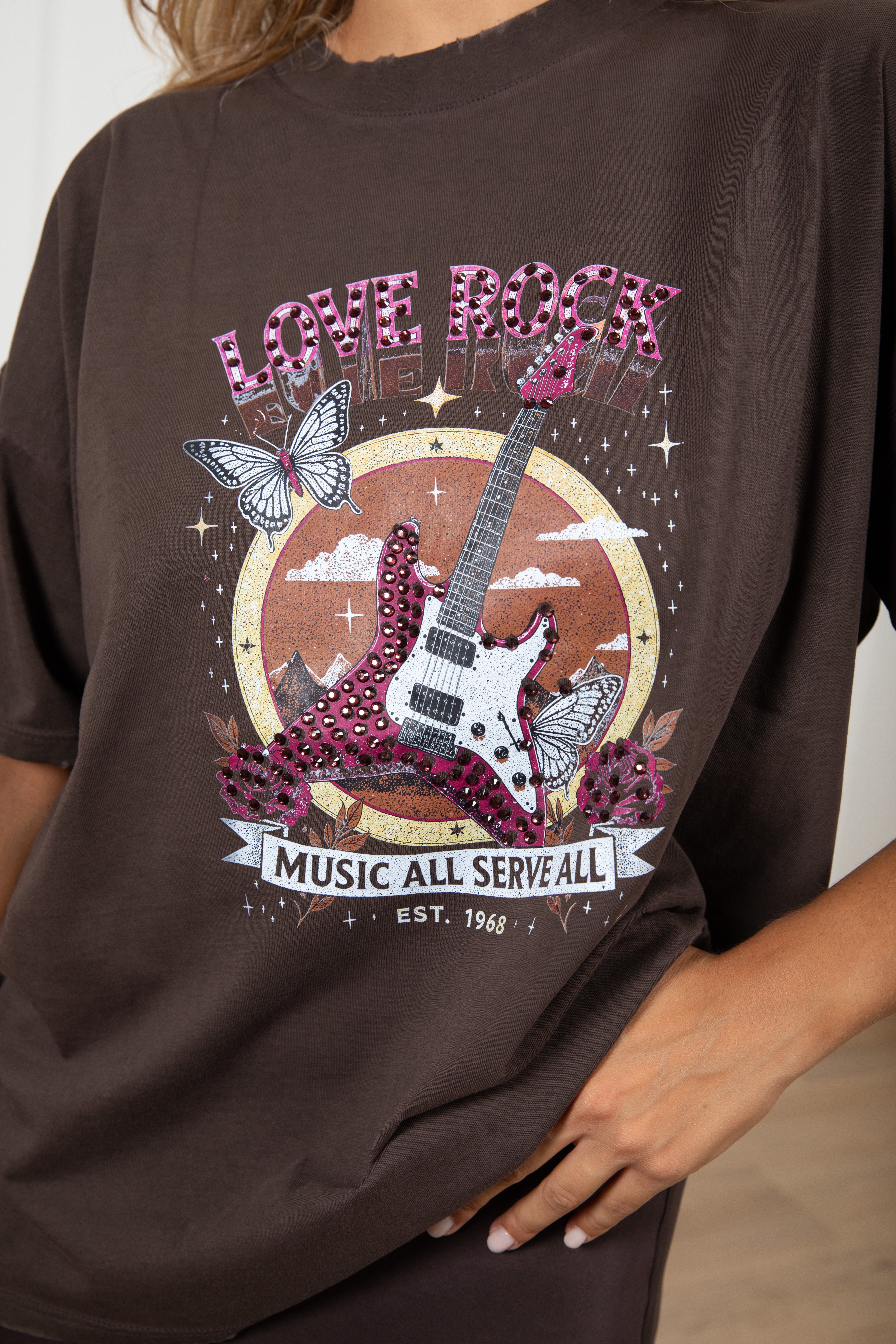T-shirt over-size stone washed "Love Rock" ViCOLO