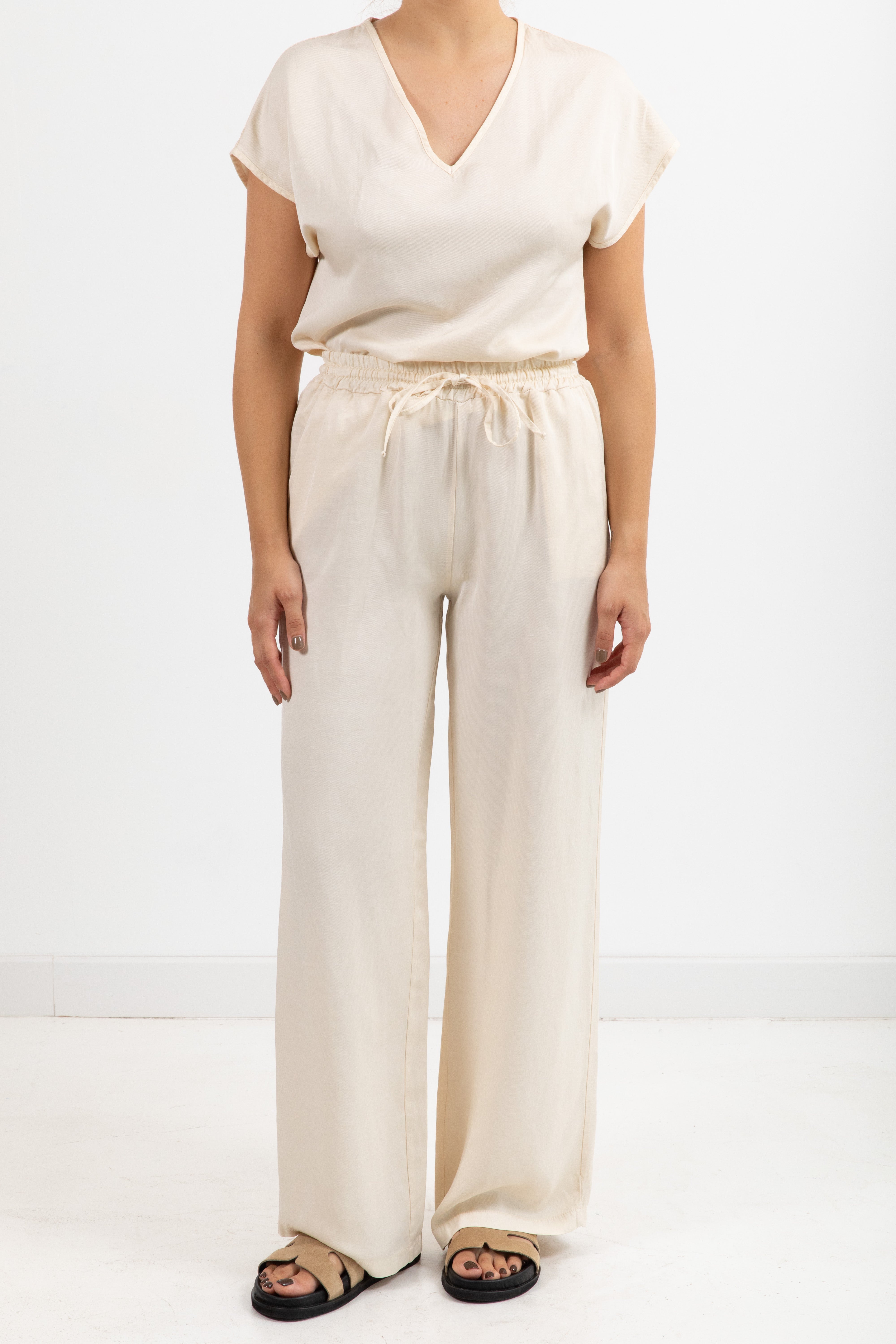 Coordinato blusa scollo a "V" e pantalone con coulisse ViCOLO