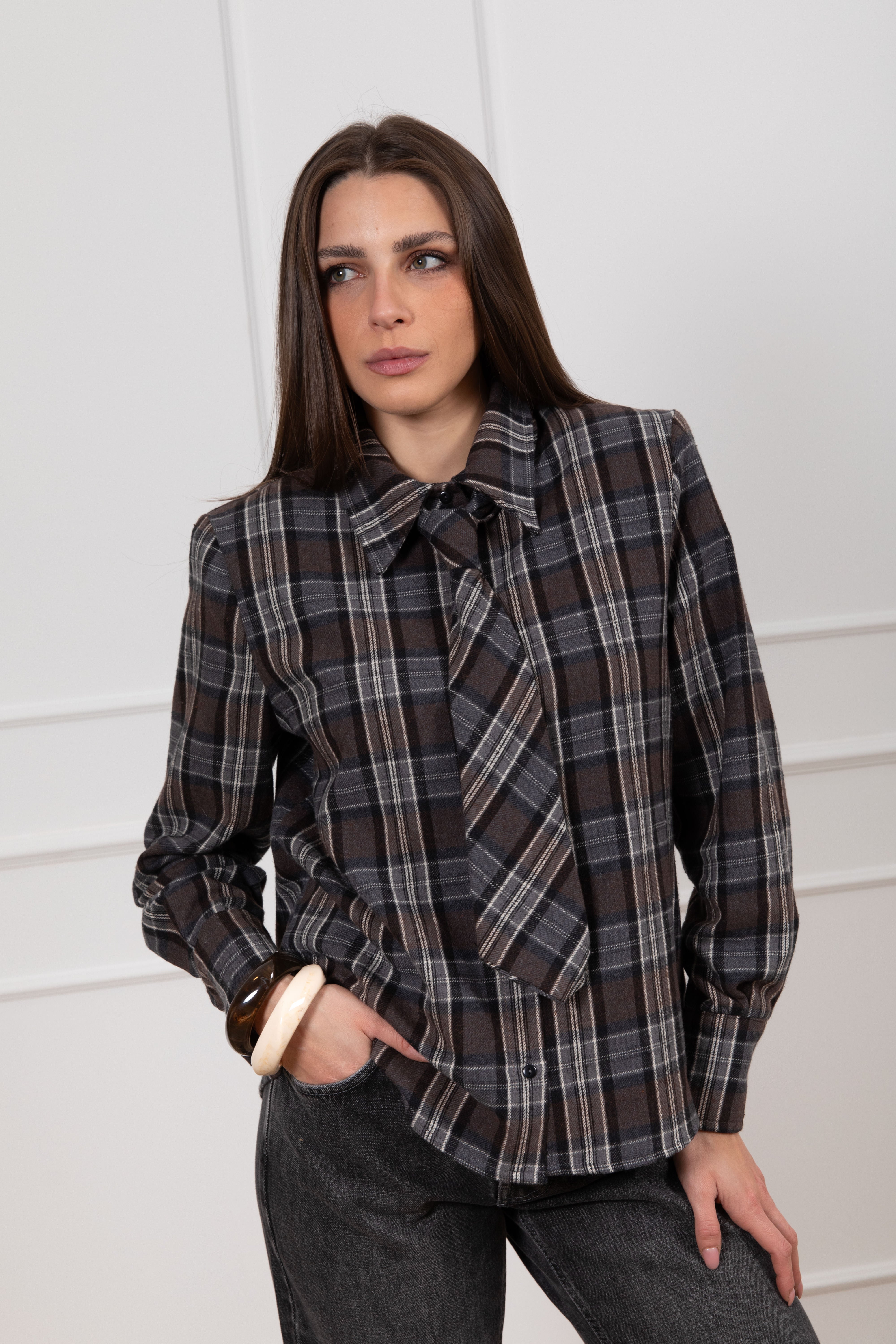 Camicia check in flanella con spallina imbottita Tensione IN